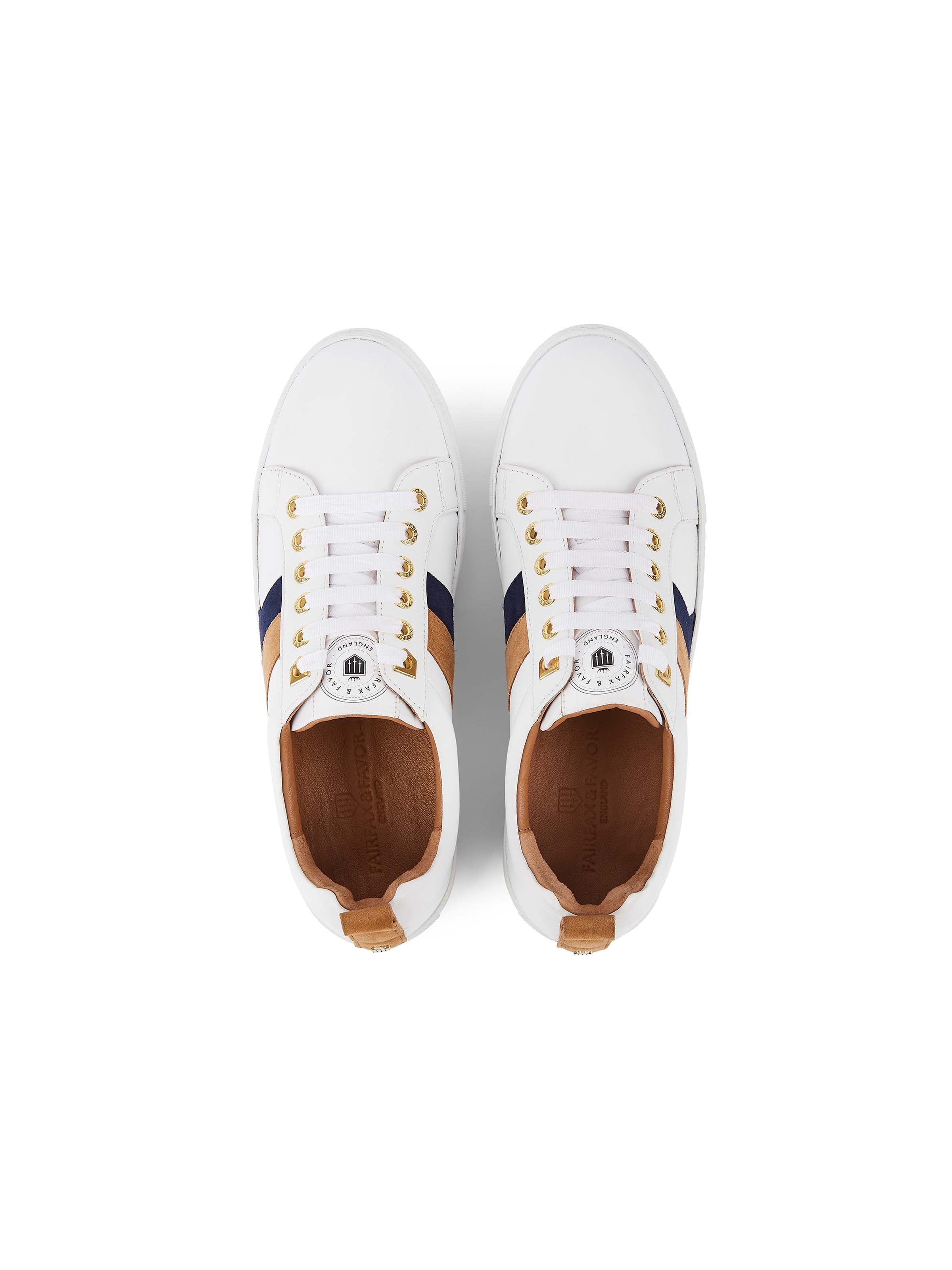 The Alexandra Trainer - Tan & Navy Suede