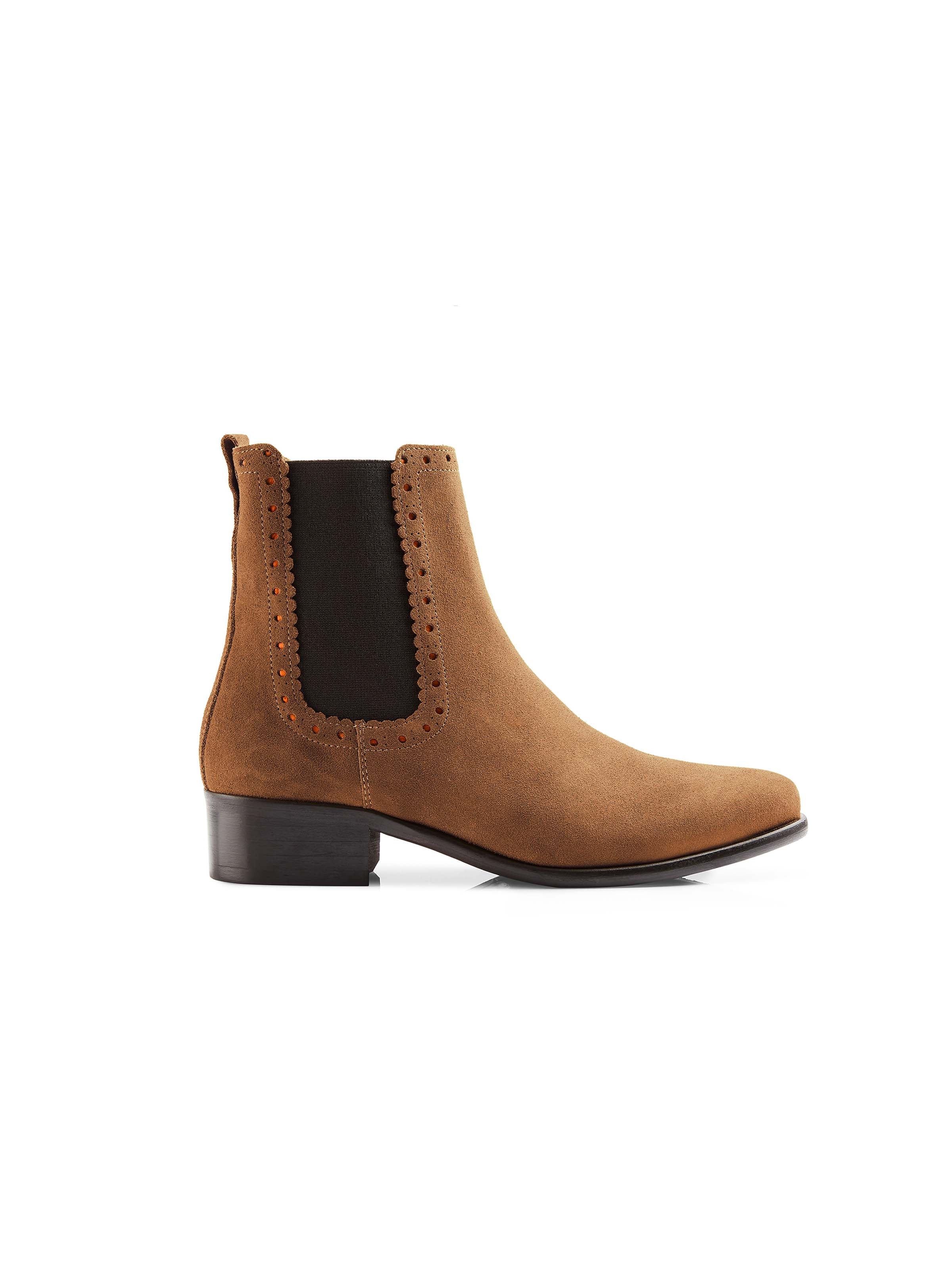 The Brogued Chelsea Boot - Tan Suede