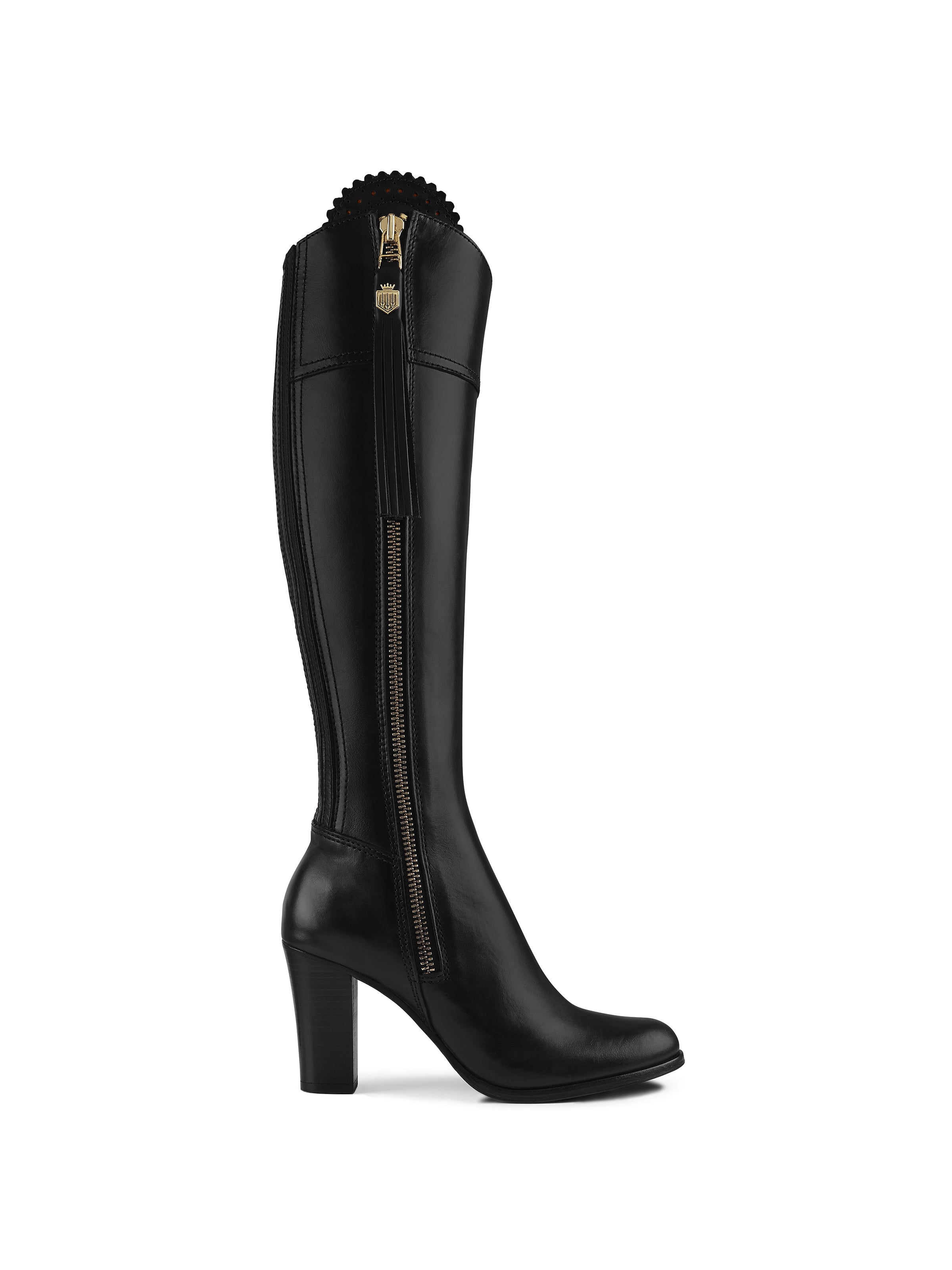 The High Heeled Regina Boot - Black Leather