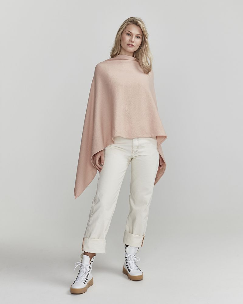 Sofie Knitted Poncho - Cream Pink