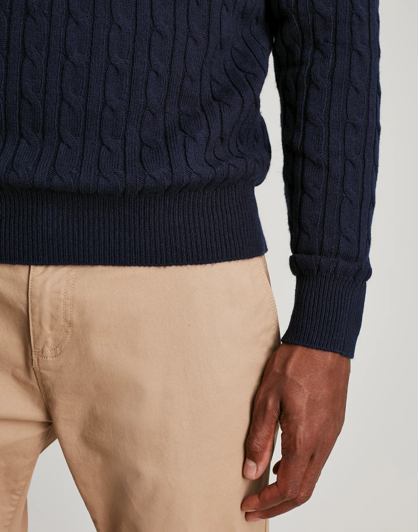 Glendale Fine Knit Cable Crew Neck Jumper - French Navy Marl