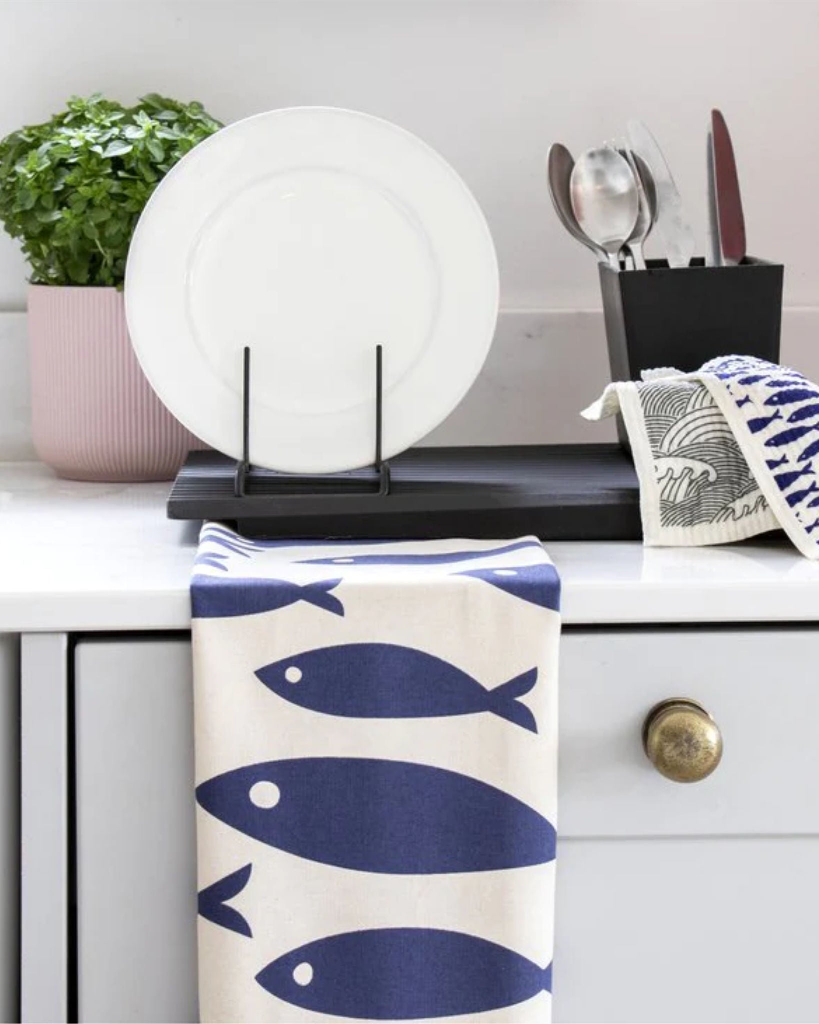Fish Tea Towel - Navy