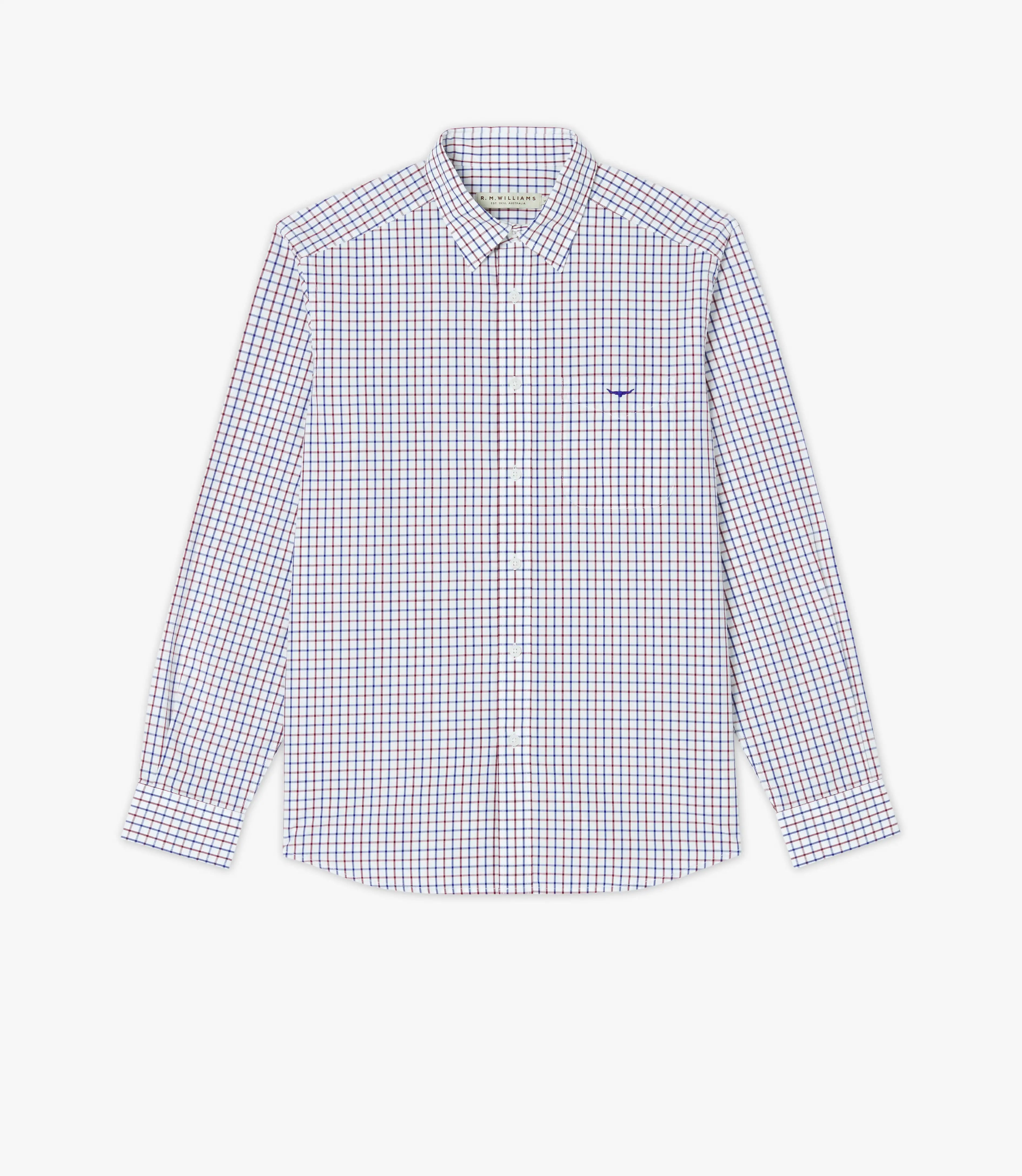 RMWilliams Collins Shirt in Navy, Burgundy & White