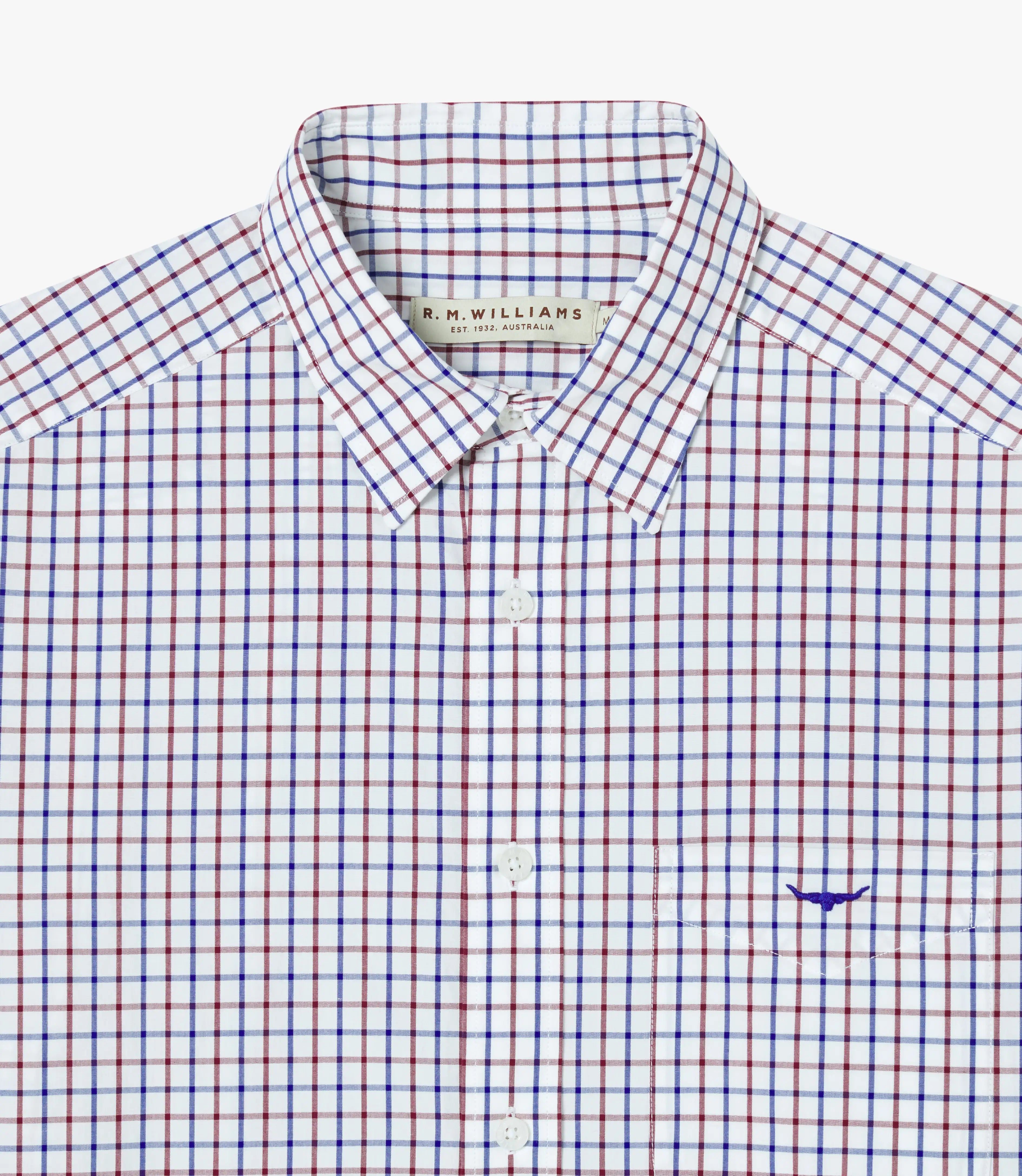 RMWilliams Collins Shirt in Navy, Burgundy & White