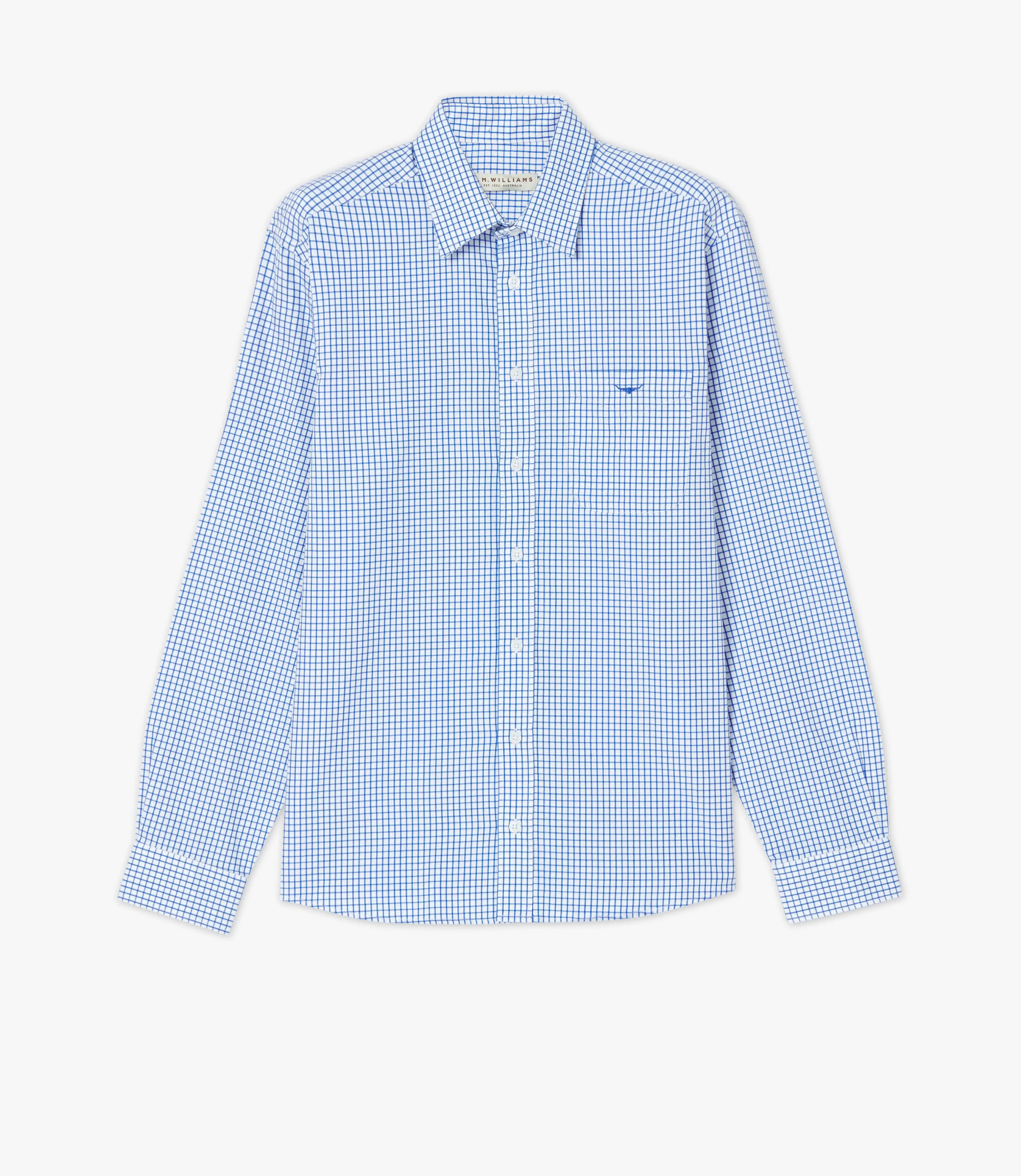 RMWilliams Collins Shirt in White & Blue