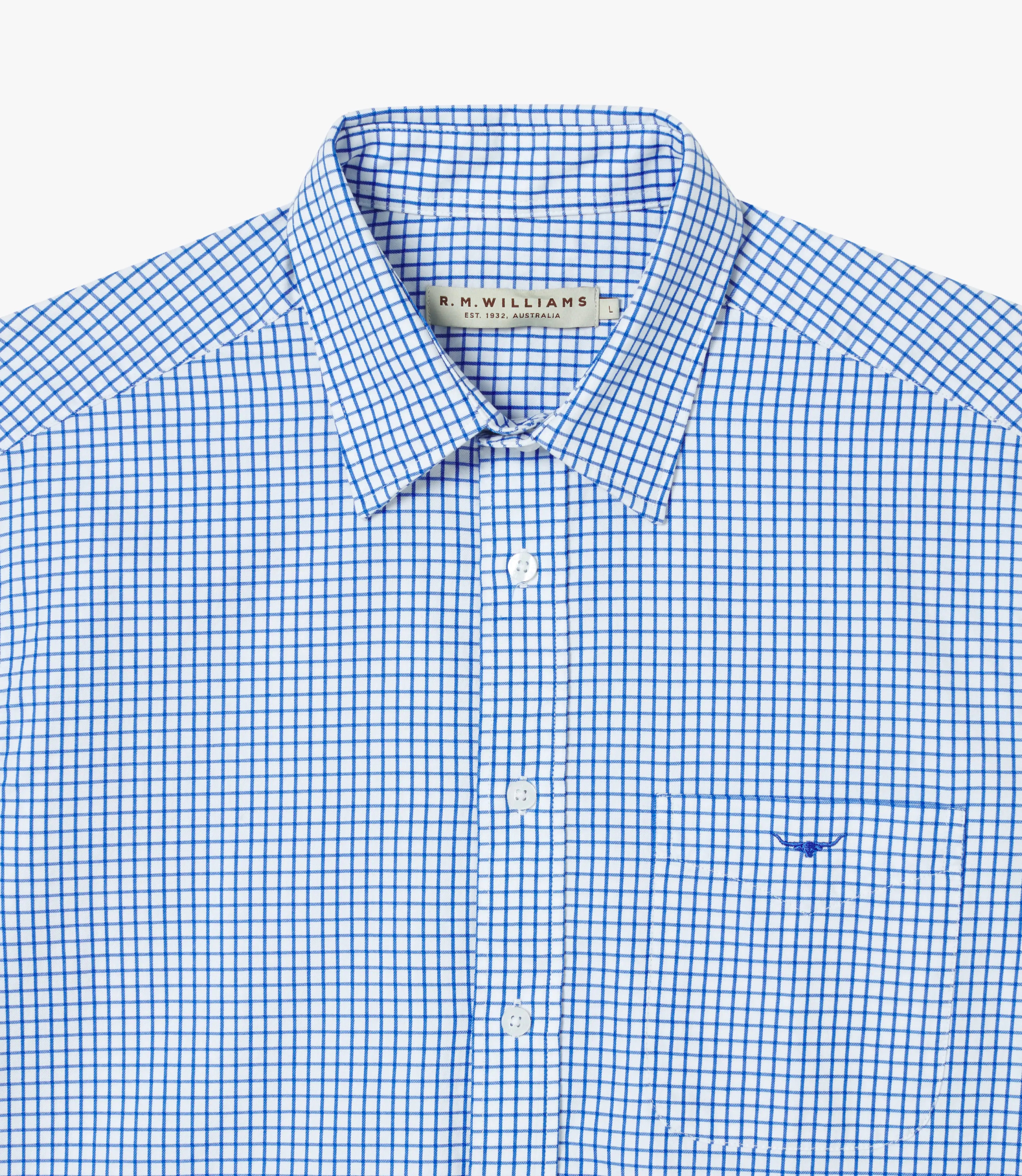 RMWilliams Collins Shirt in White & Blue