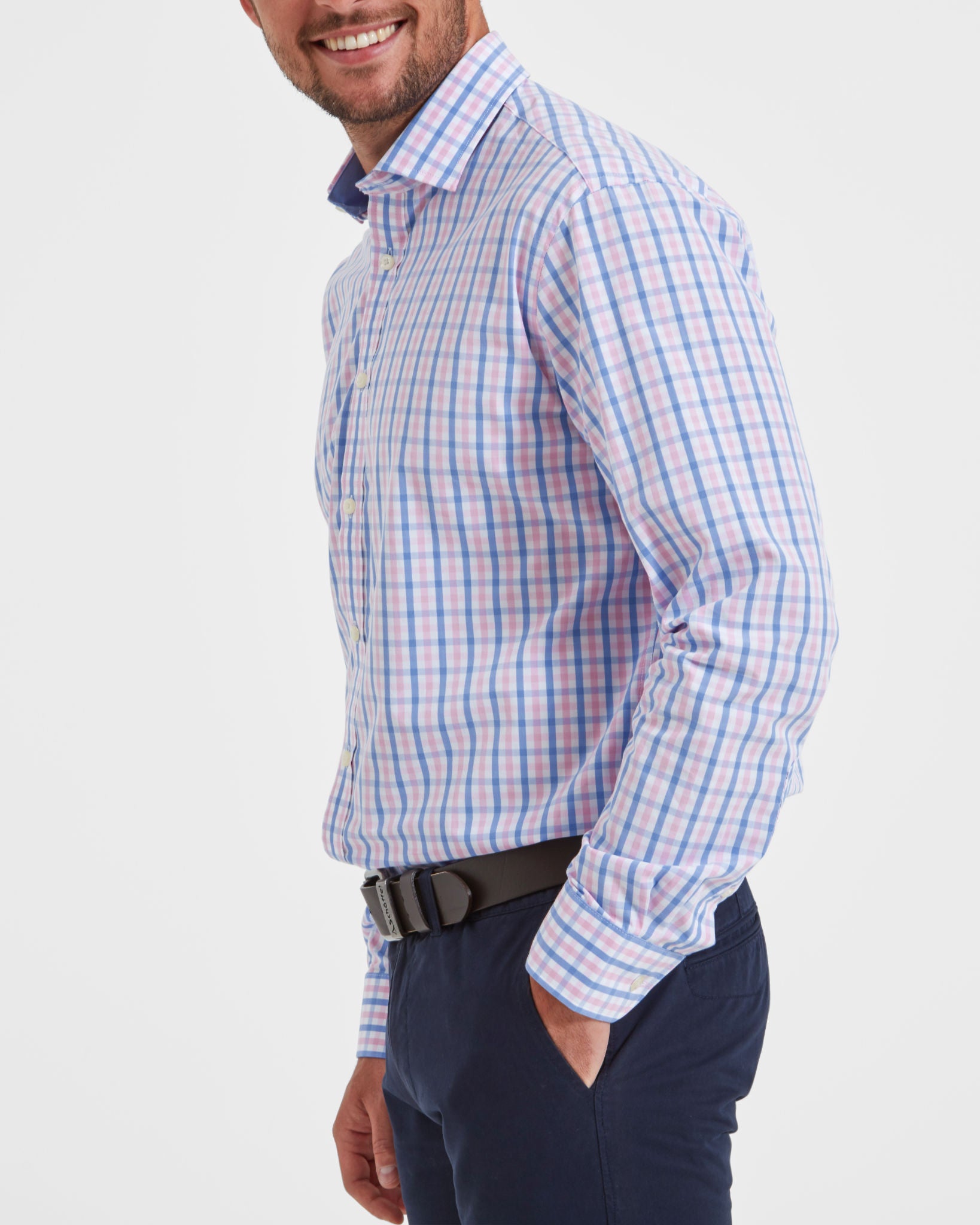 Hebden Tailored Shirt - Blue/Pink Check