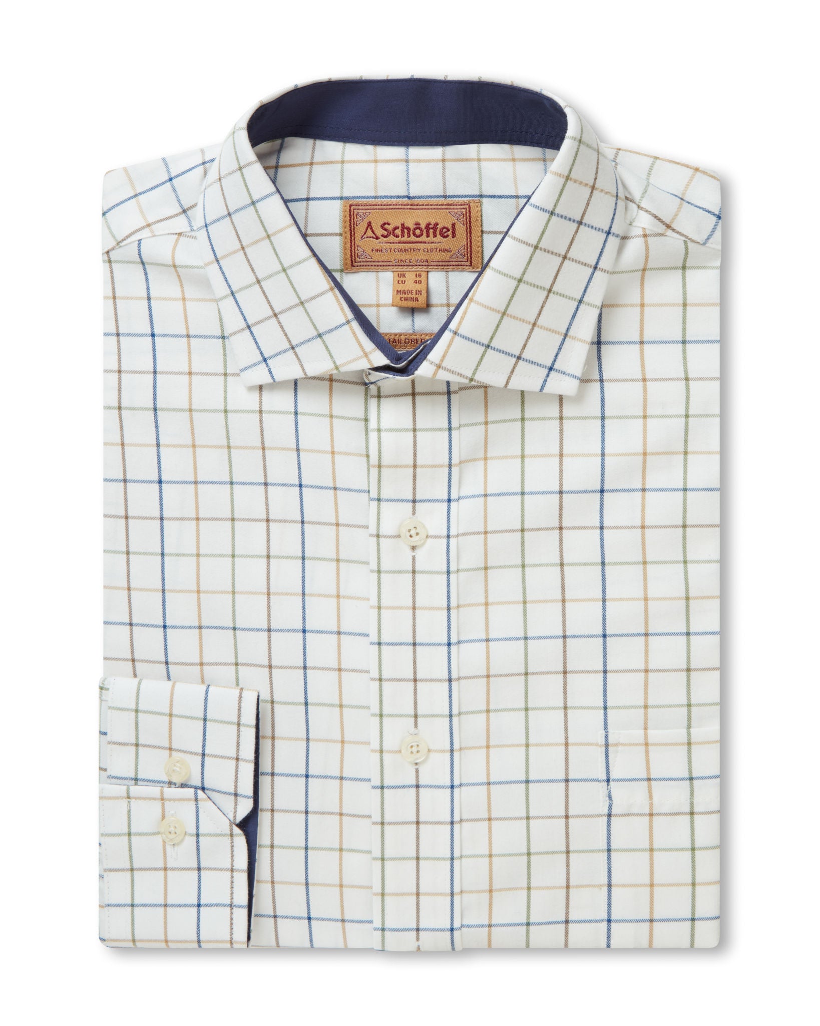 Wells Tailored Shirt - Green/Navy/Brown Check