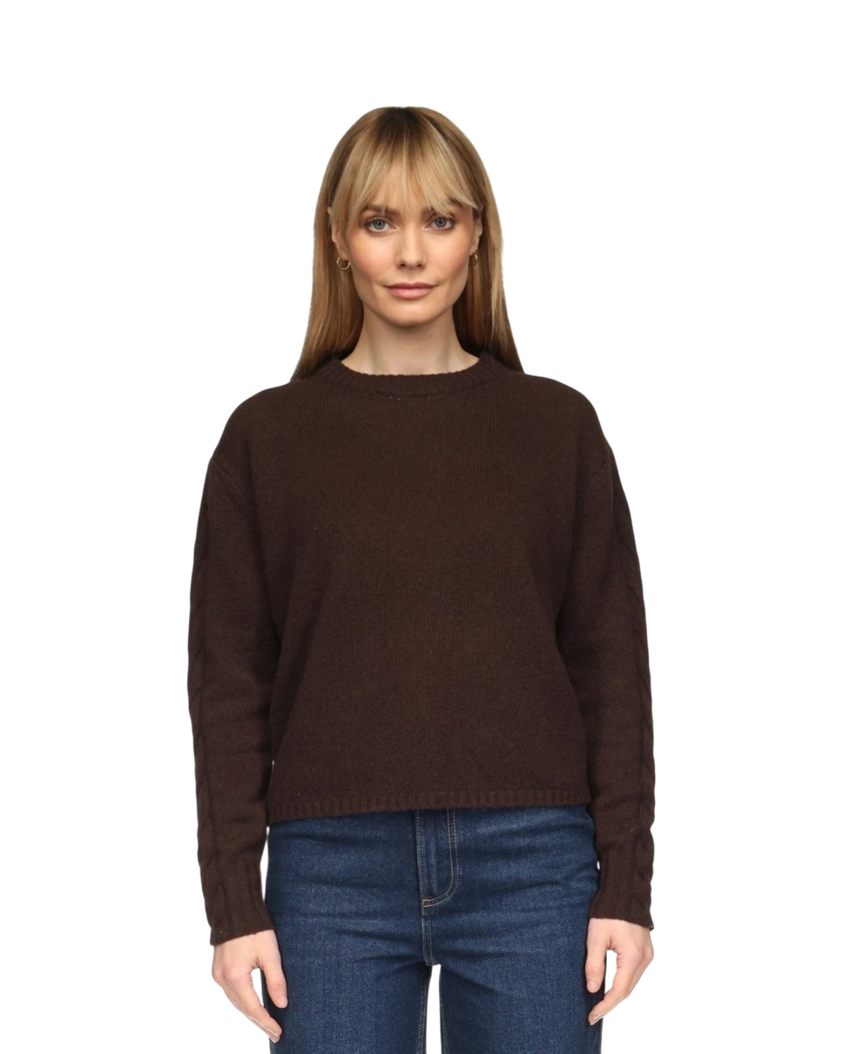 Cable Sleeve Crew - Dark Brown