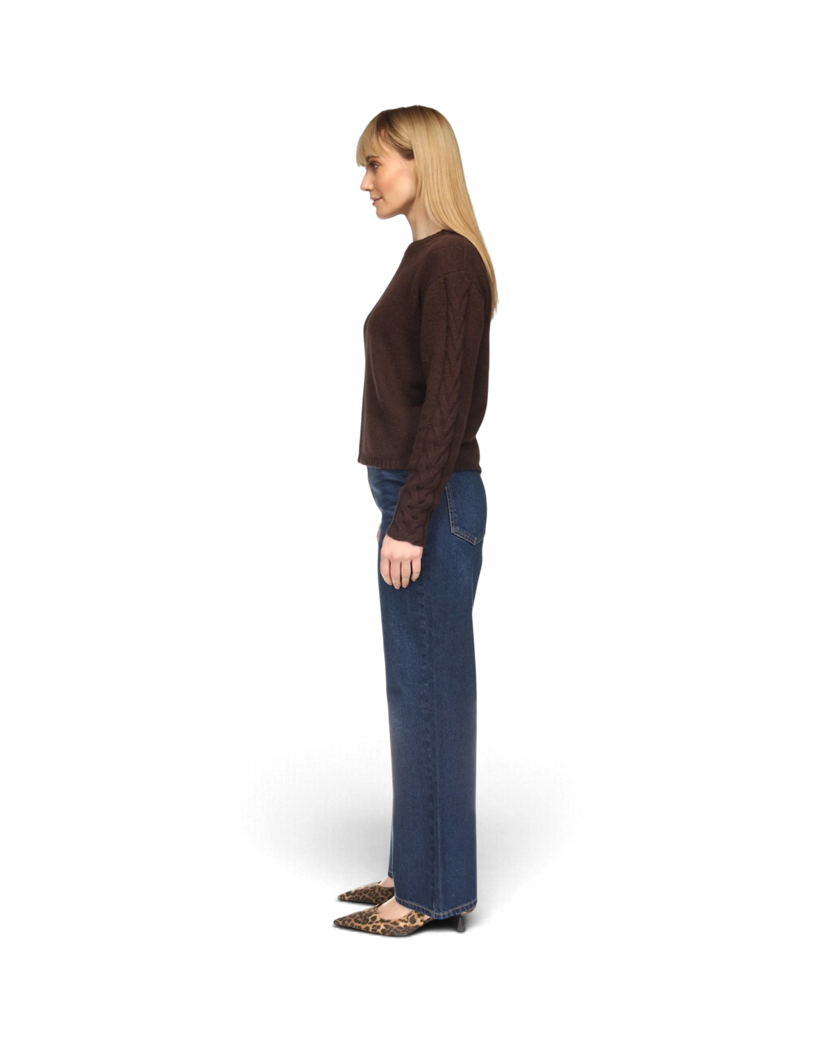 Cable Sleeve Crew - Dark Brown