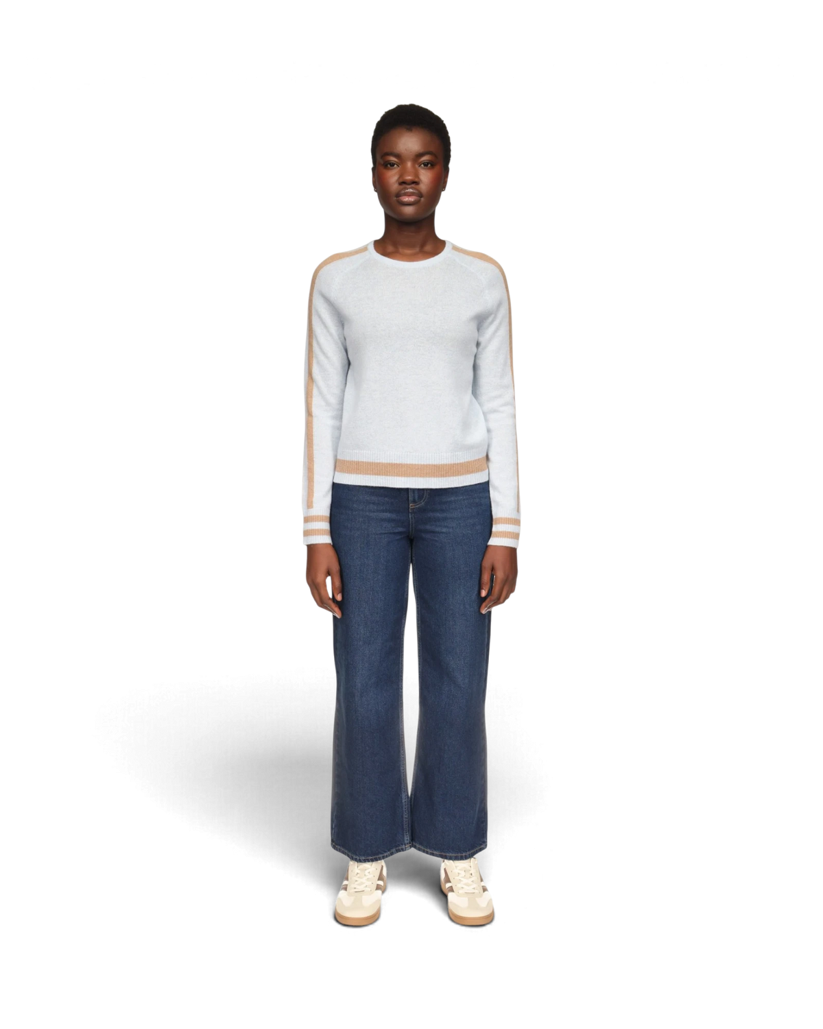 Cathy Sleeve Stripe Crew - Blue Mist