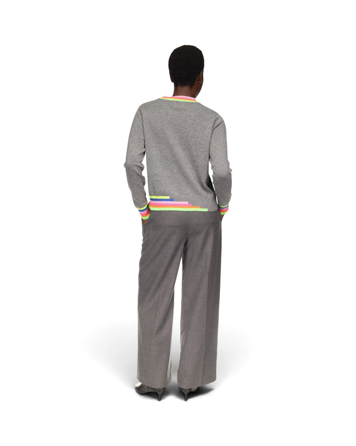 Multi Coloured Trim Crew - Mid Grey