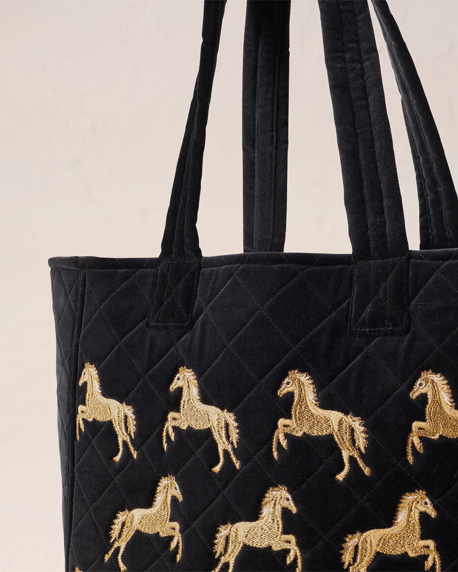 Wild Horses Velvet Tote - Charcoal