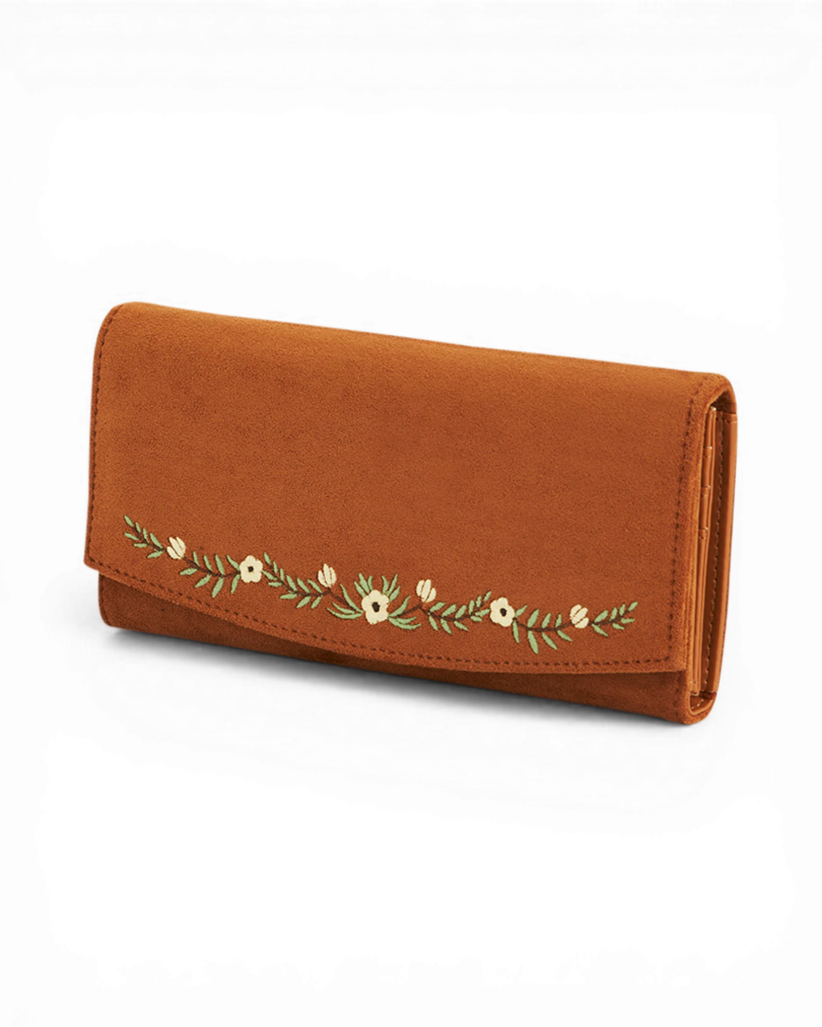 Floral Embroidered Purse - Tan