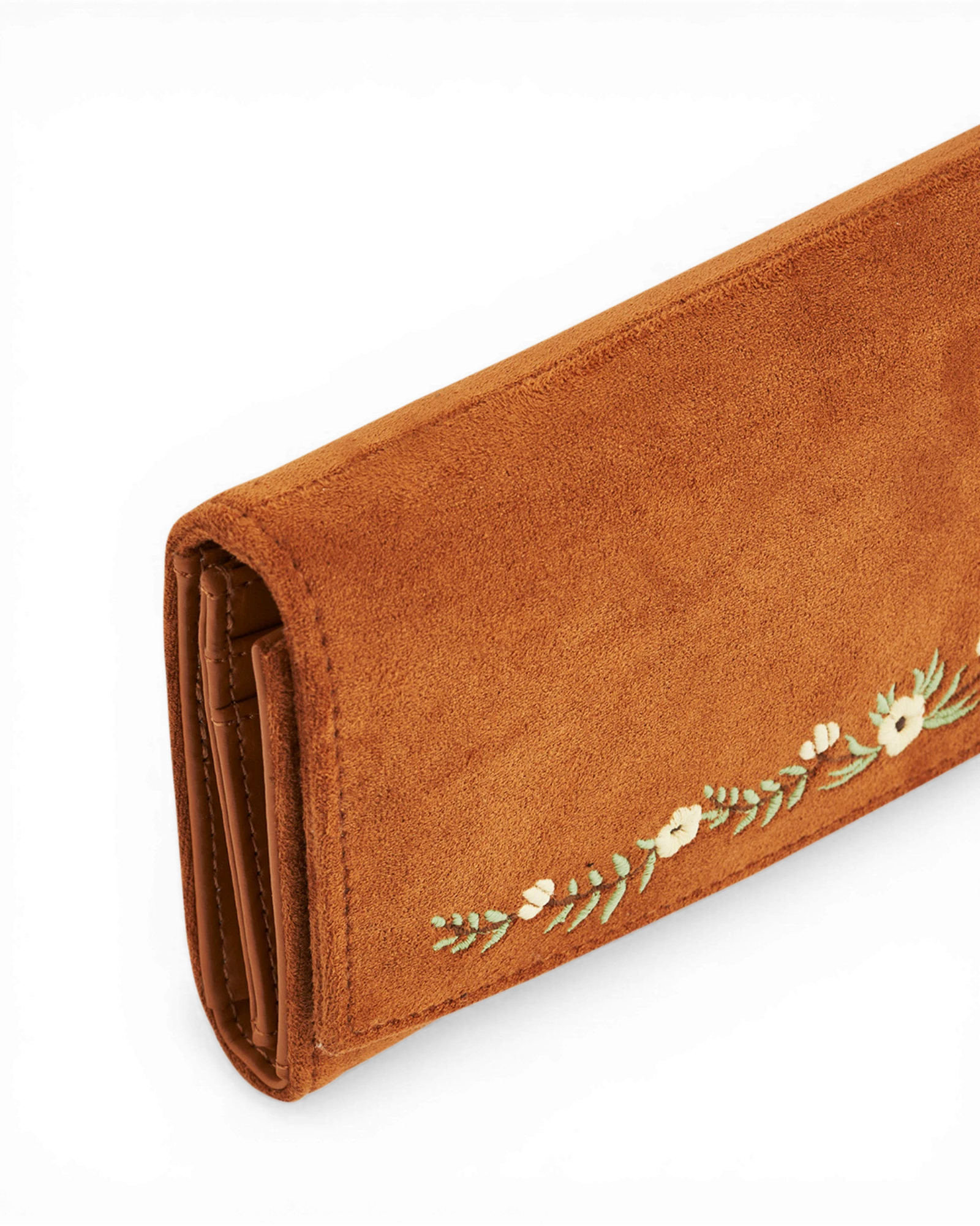 Floral Embroidered Purse - Tan