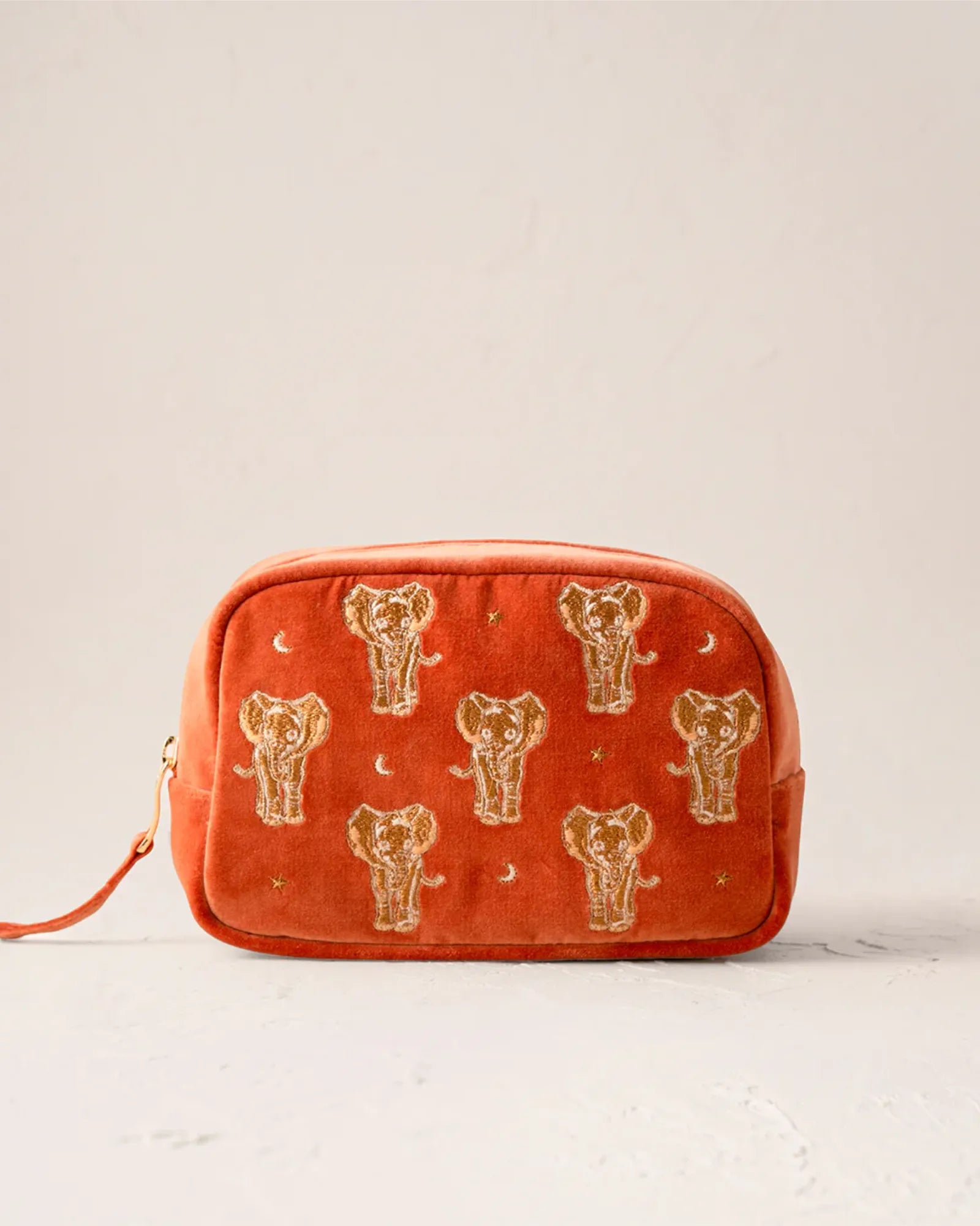Golden Elephants Rust Makeup Bag