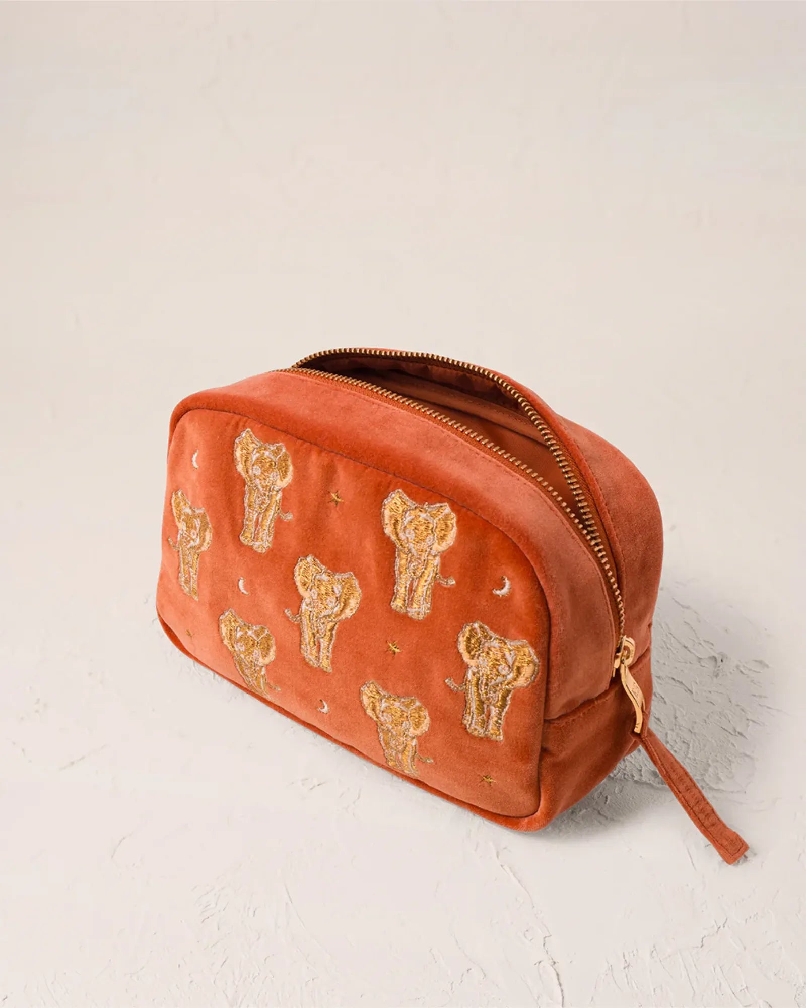 Golden Elephants Rust Makeup Bag