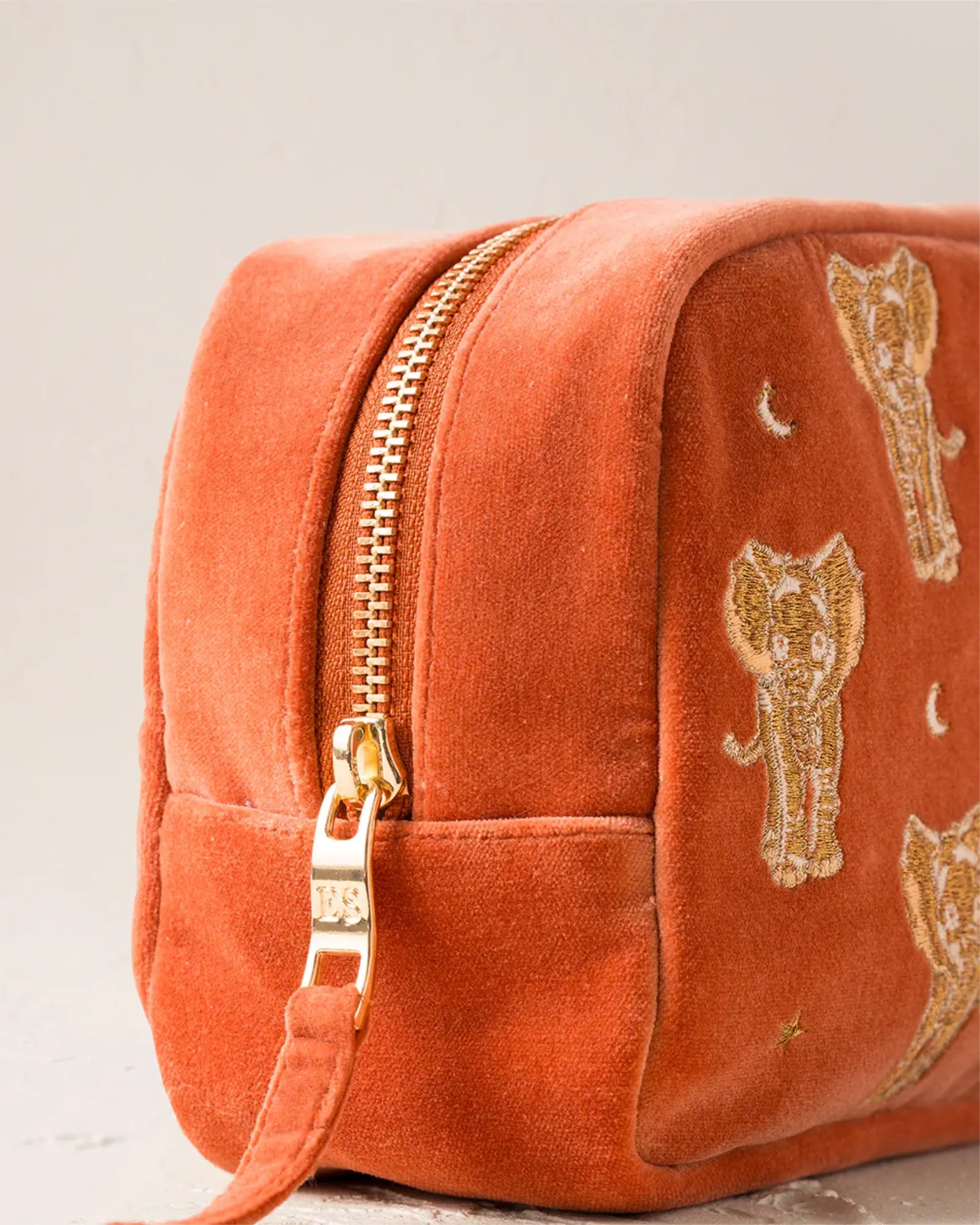 Golden Elephants Rust Makeup Bag