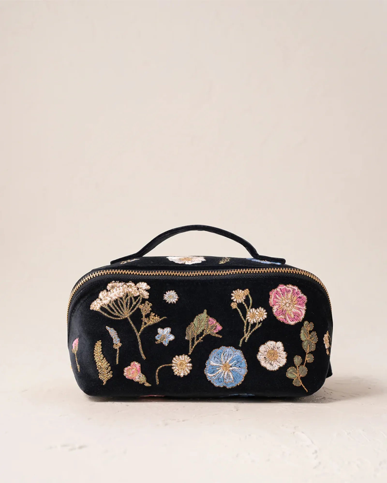 Pressed Flowers Charcoal Open Flat Makeup Bag