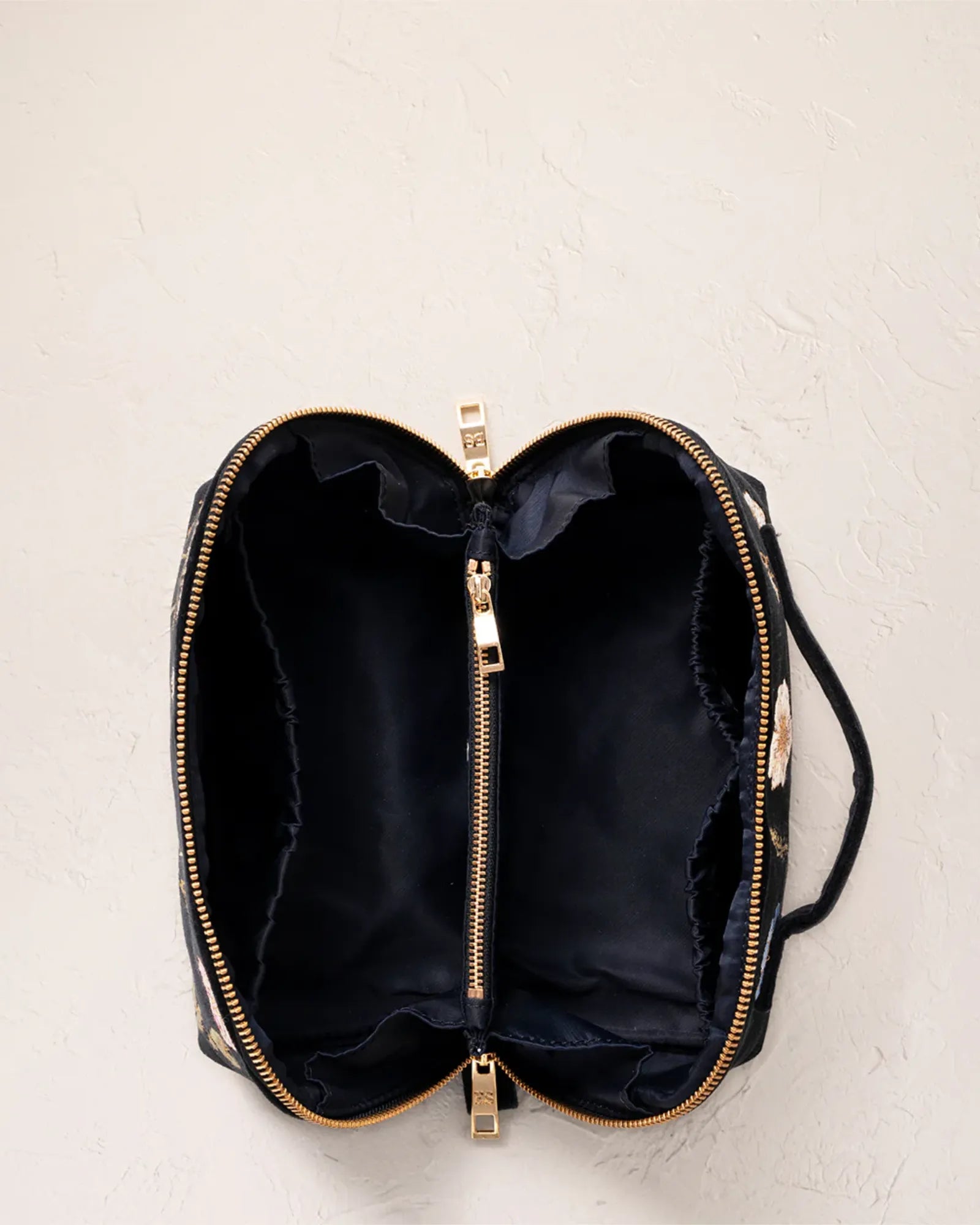 Pressed Flowers Charcoal Open Flat Makeup Bag