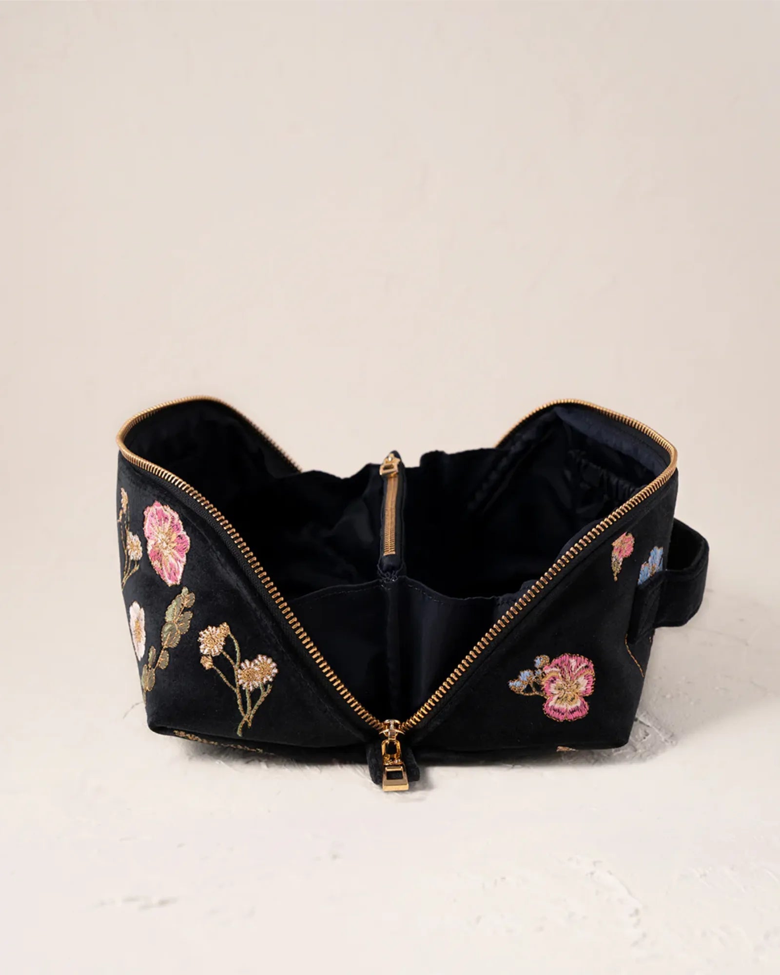 Pressed Flowers Charcoal Open Flat Makeup Bag