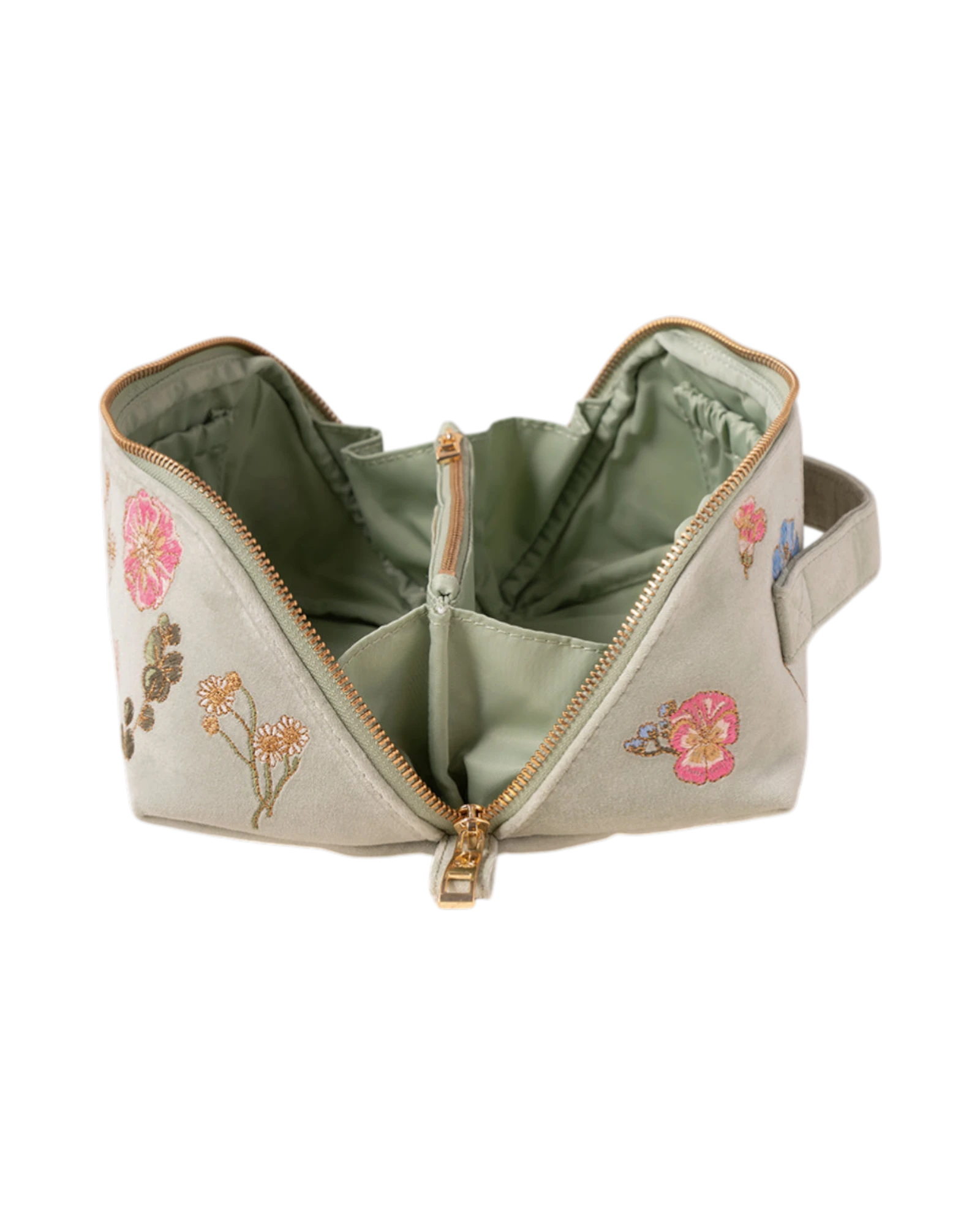 Pressed Flowers Open Flat Makeup Bag - Sage