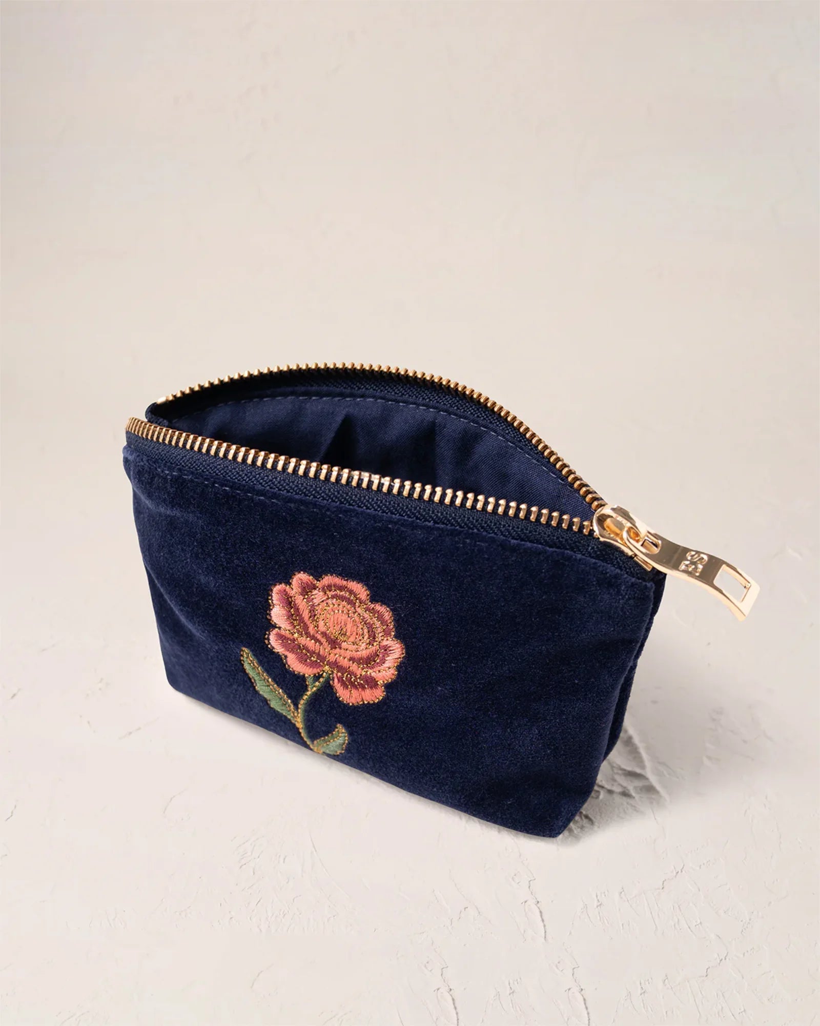 Rose Velvet Coin Purse - Navy