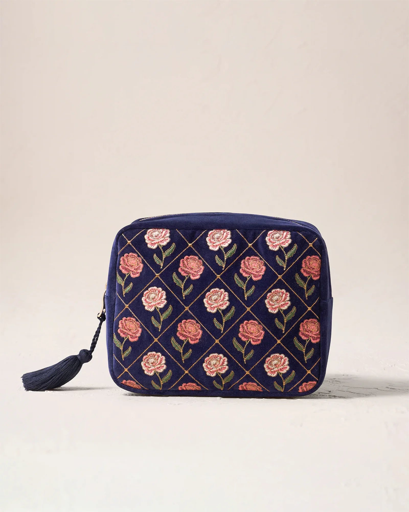 Rose Velvet Wash Bag - Navy