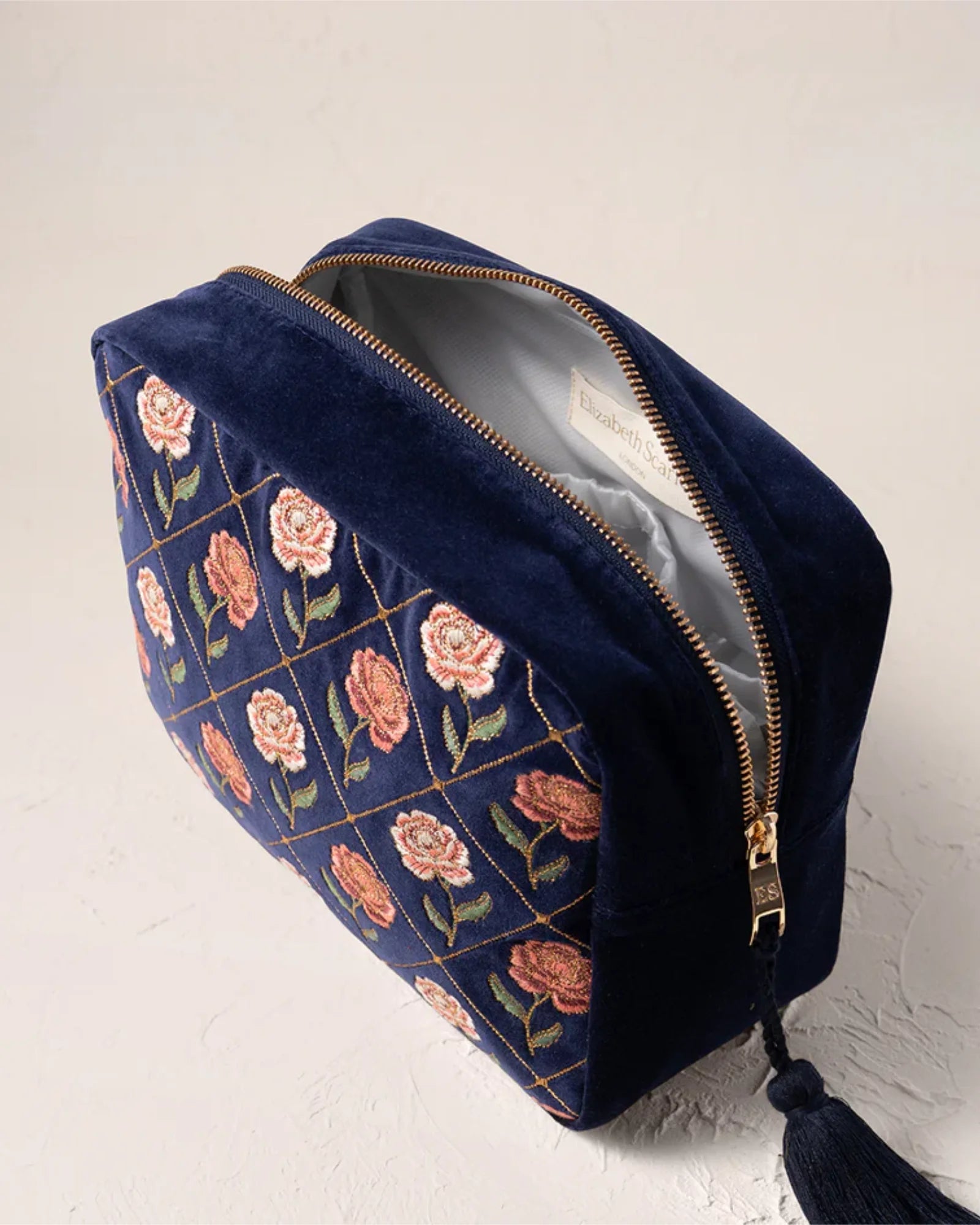 Rose Velvet Wash Bag - Navy