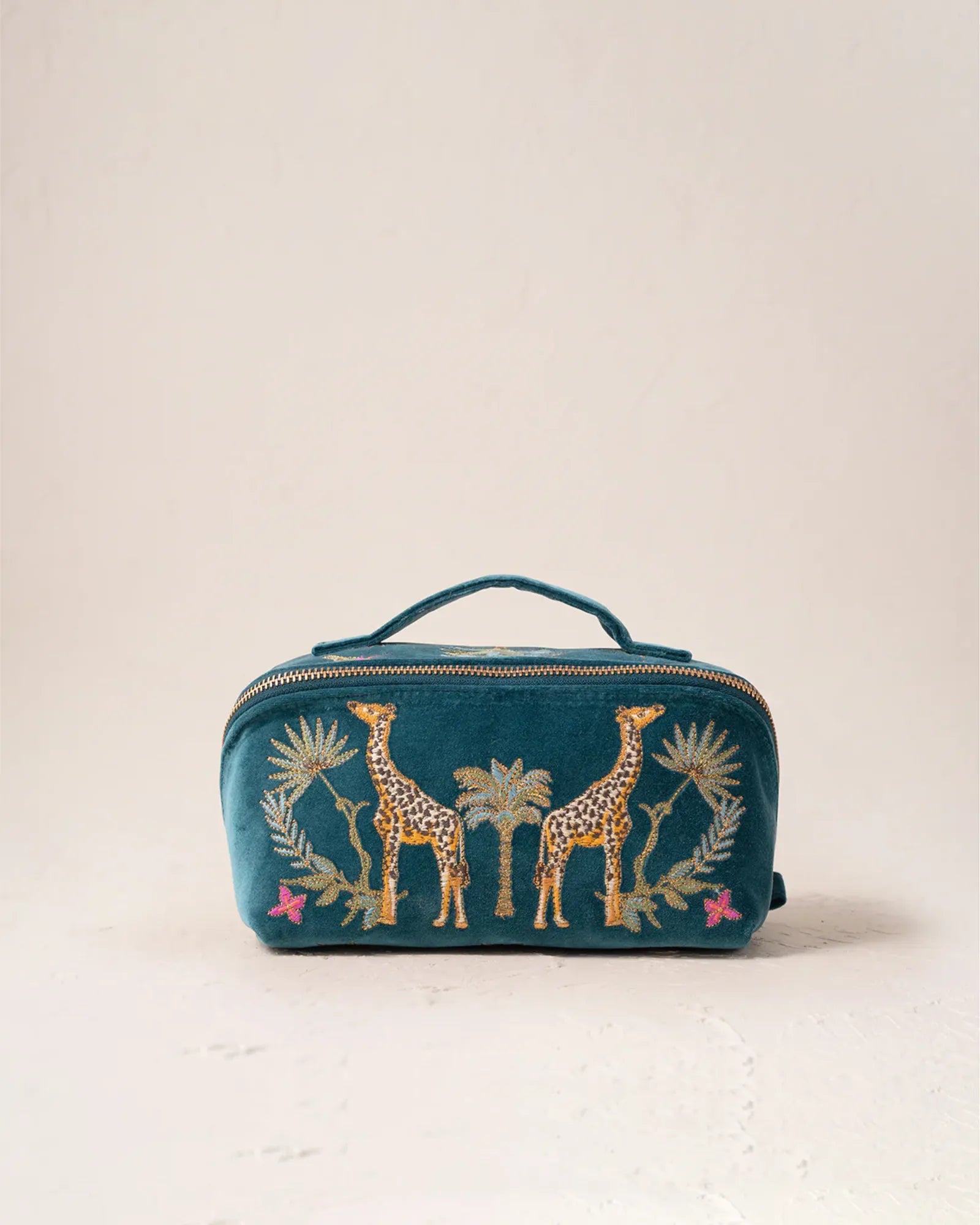 Wild Giraffe Palm Rich Blue Open Flat Makeup Bag