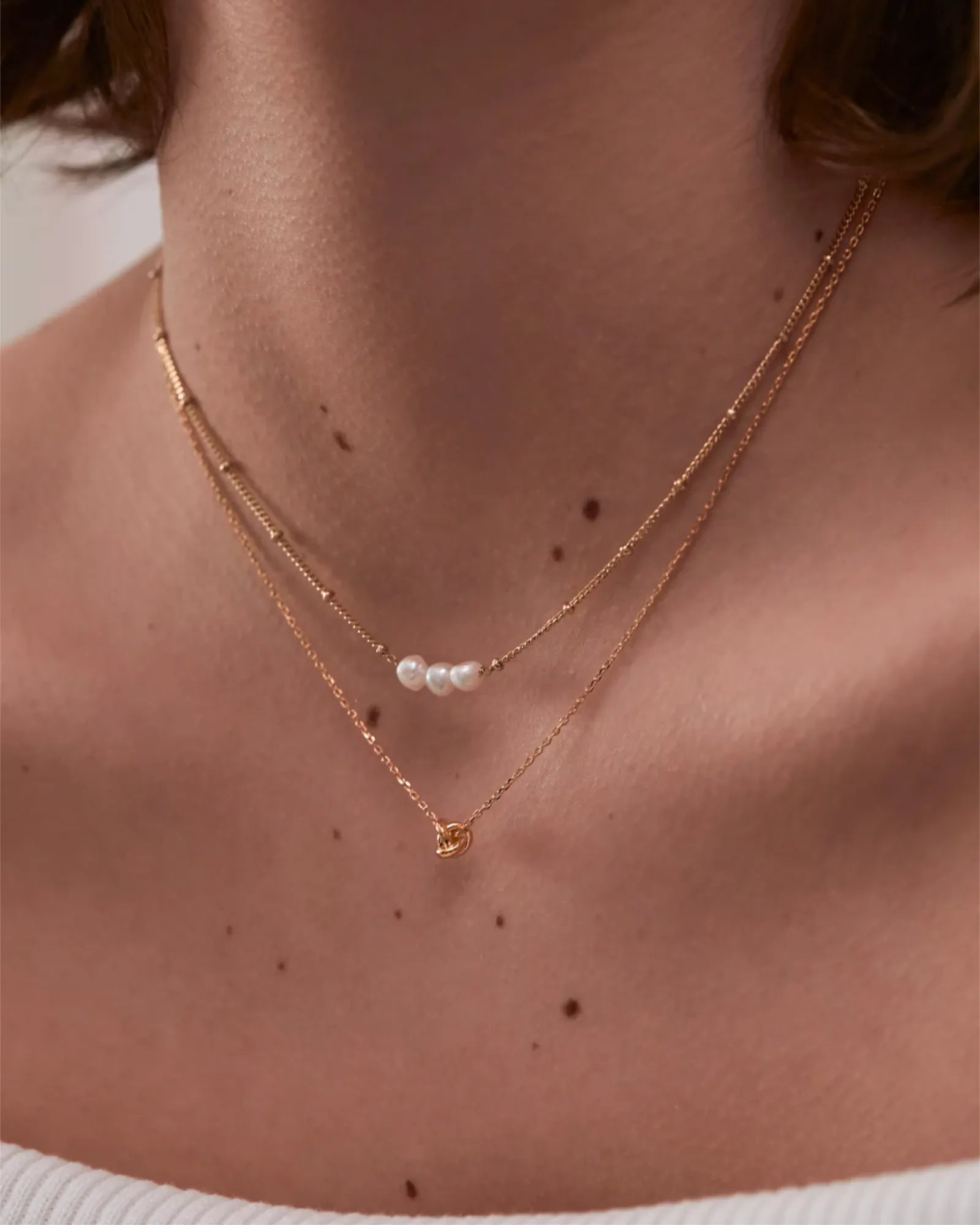 Beaded Chain & Pearl Necklace - Gold Plated
