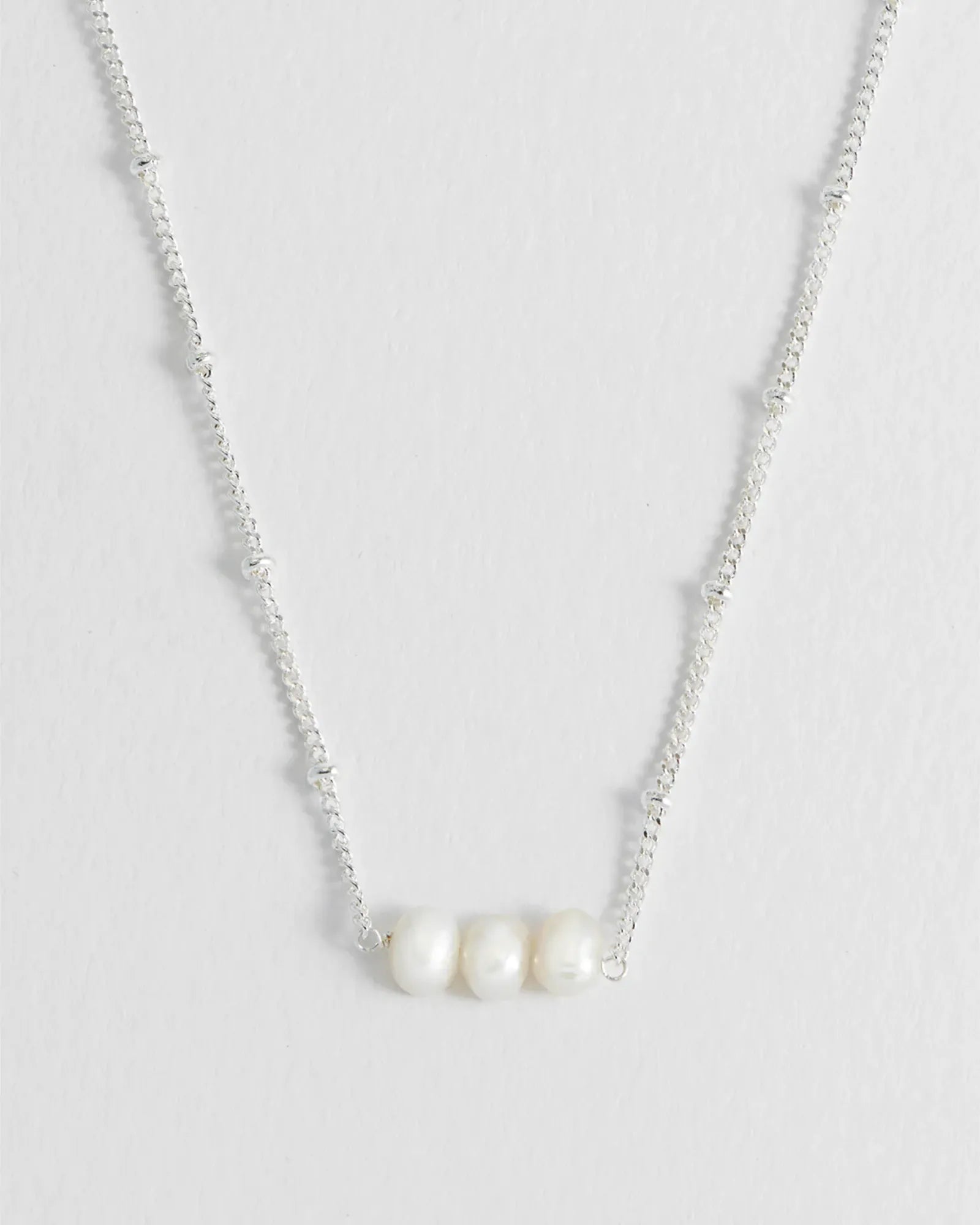 Beaded Chain & Pearl Necklace - Silver Plated