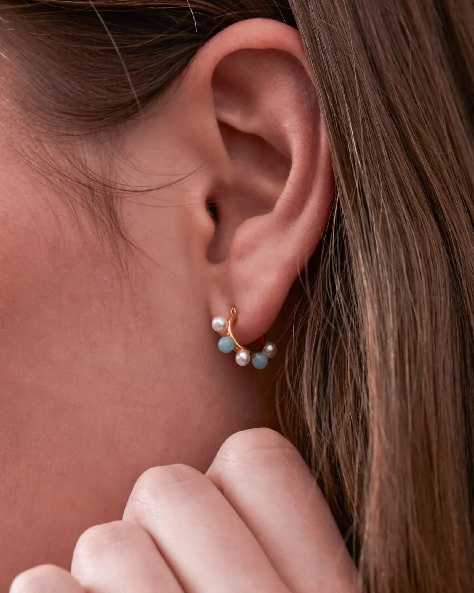 Blue Gemstone & Pearl Bead Hoops