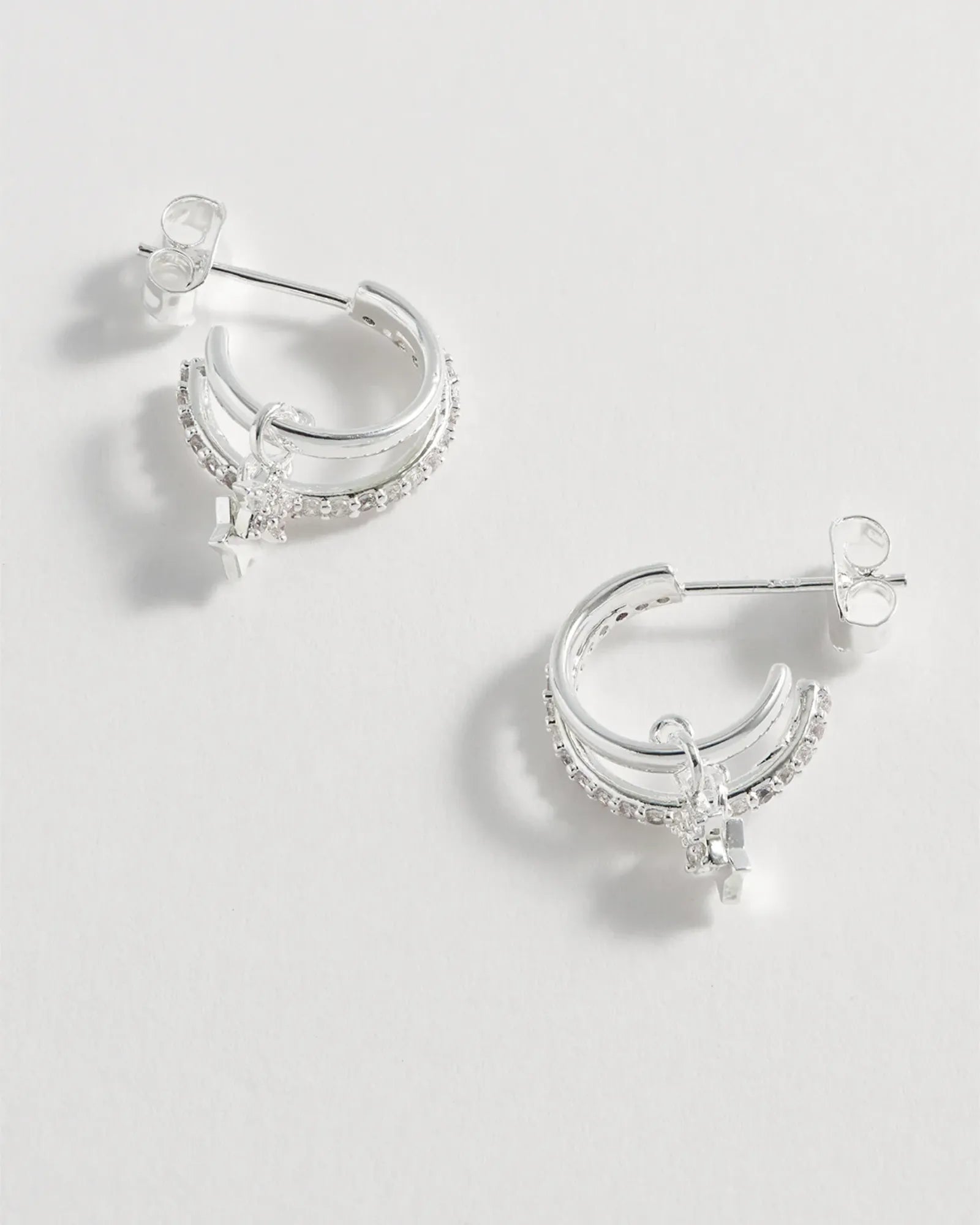 Duo Pave Star Hoops - Silver Plated