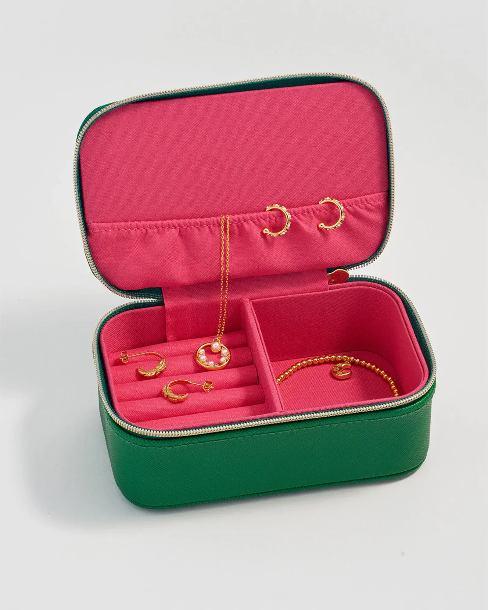 Mini Jewellery Box - Green Satin