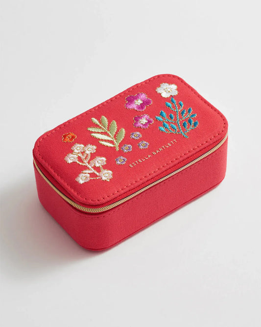 Mini Jewellery Box - Red Floral Embroidered