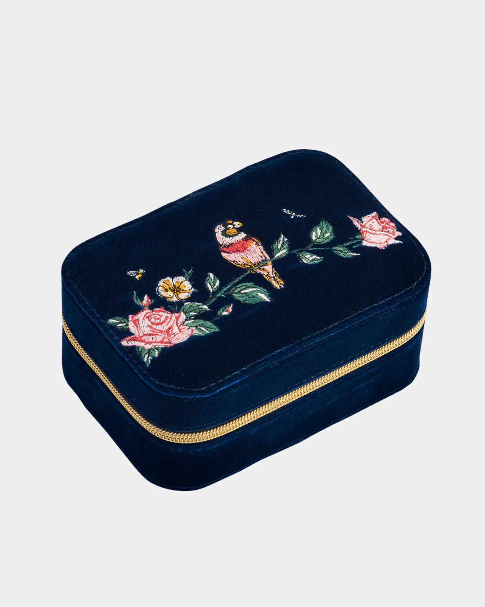 Blue Rosy Posy Embroidered Jewellery Box Large