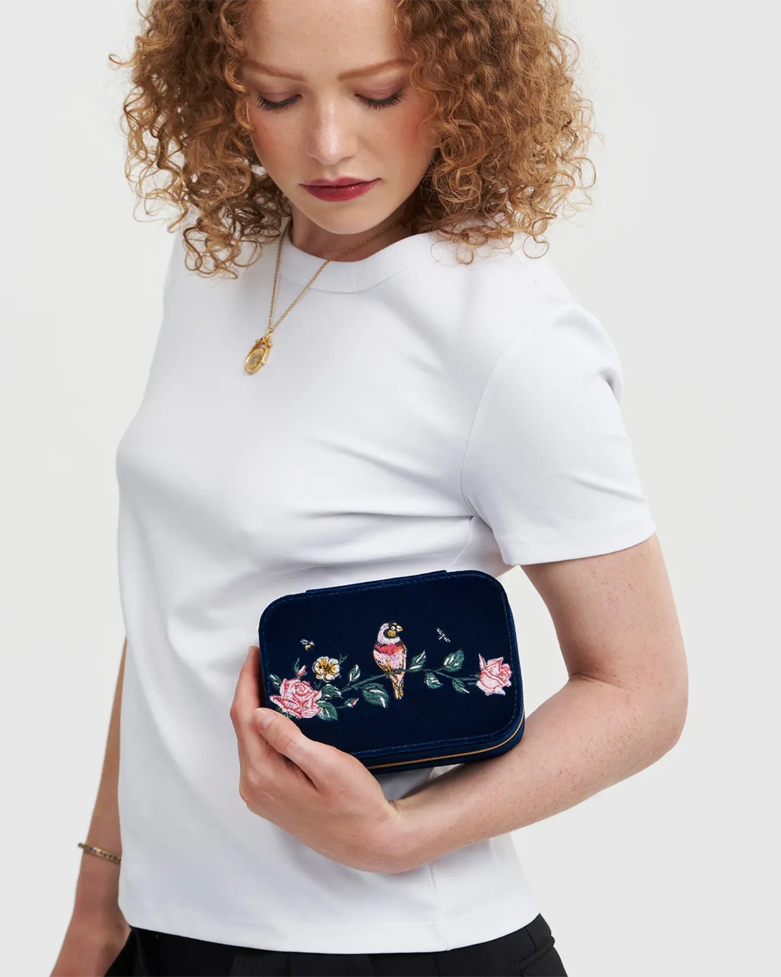 Blue Rosy Posy Embroidered Jewellery Box Large