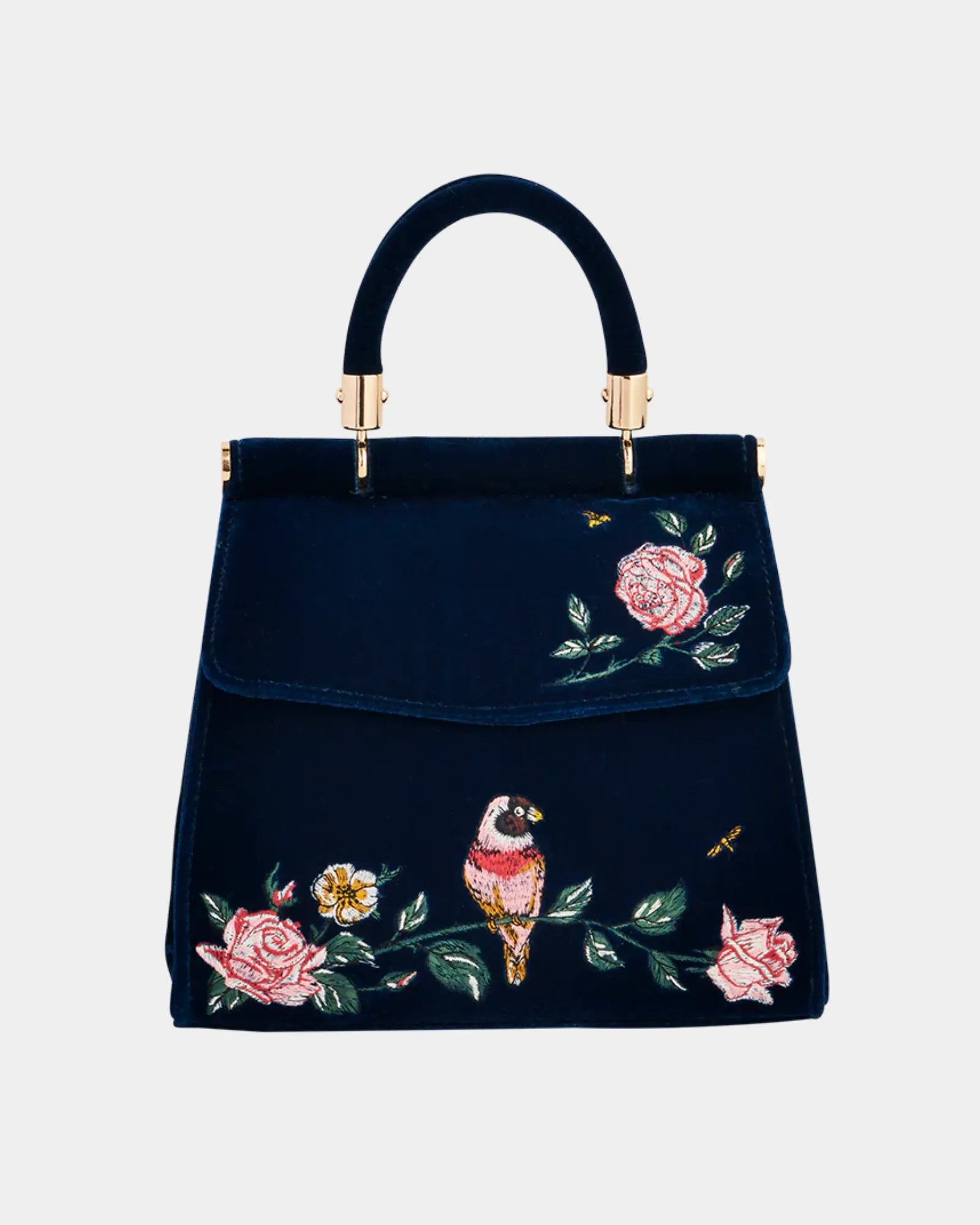 Blue Rosy Posy Embroidered Mini Top Handle Tote