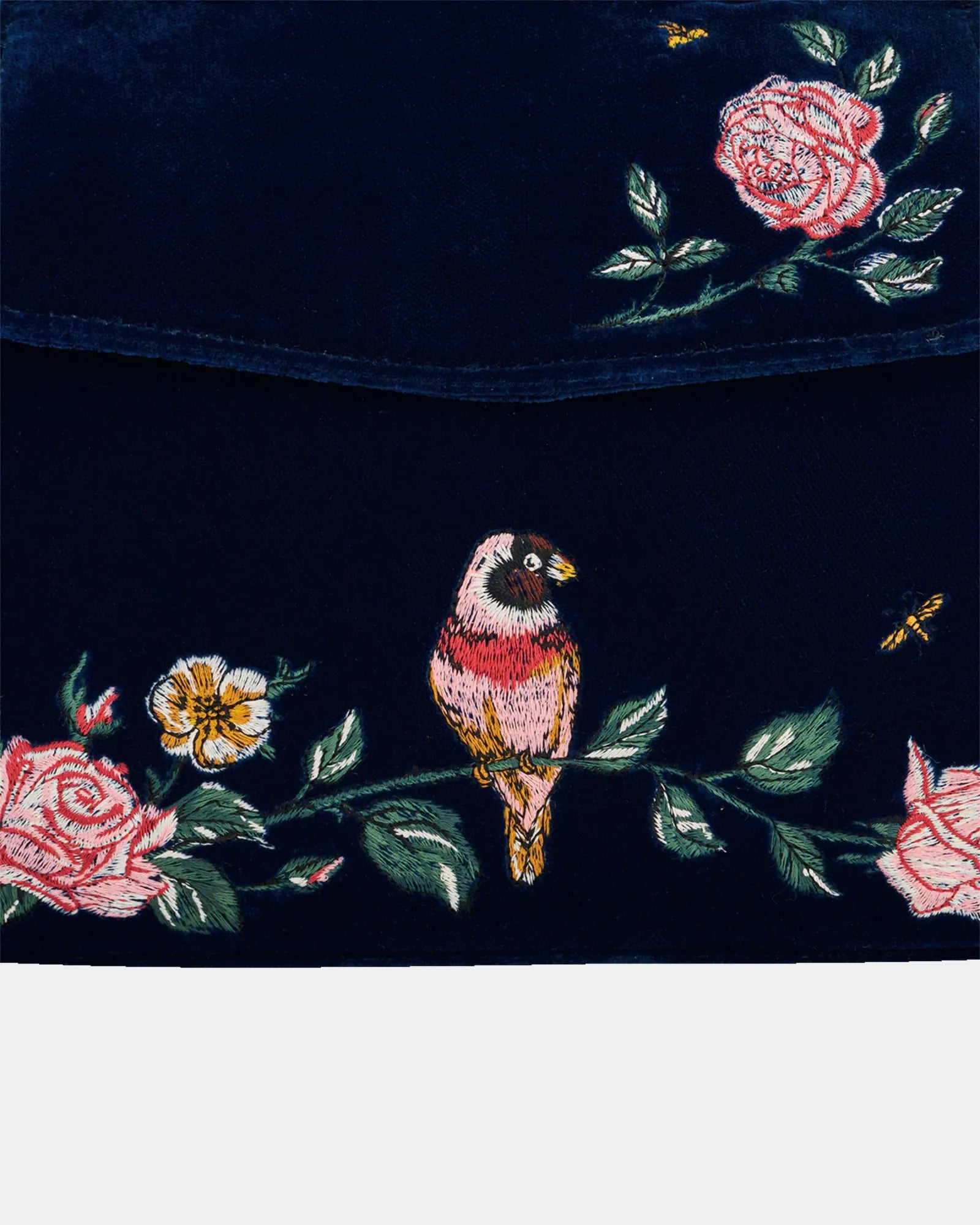 Blue Rosy Posy Embroidered Mini Top Handle Tote