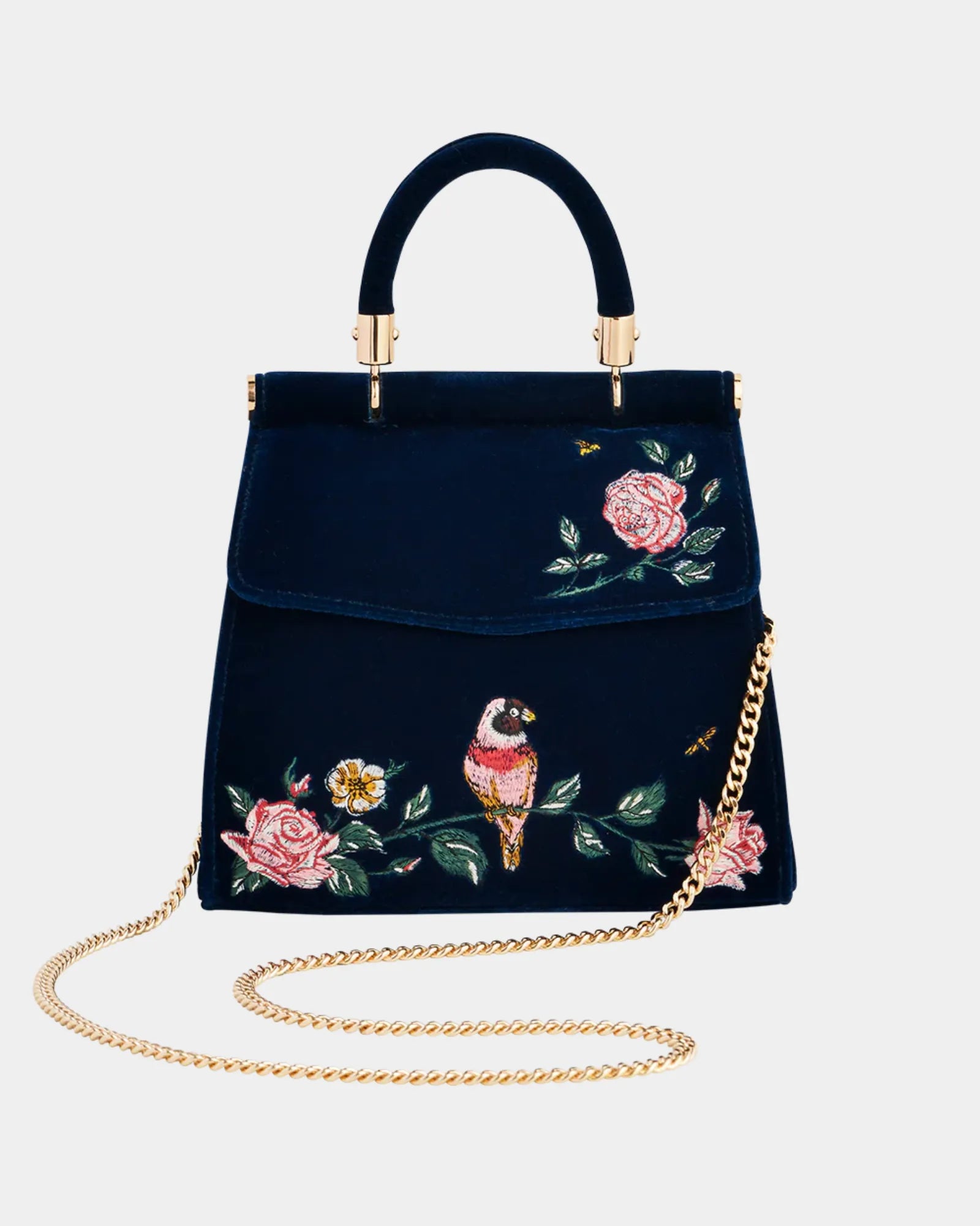 Blue Rosy Posy Embroidered Mini Top Handle Tote