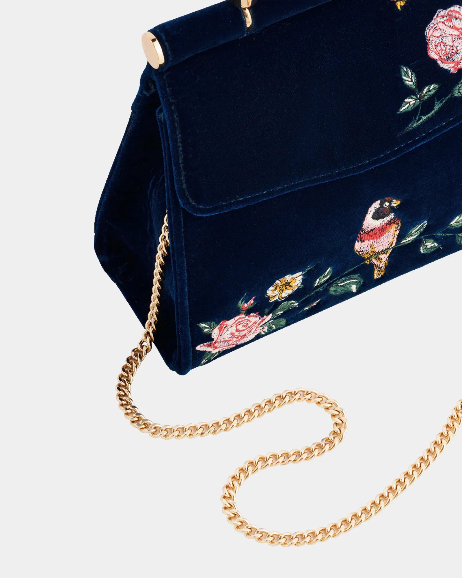 Blue Rosy Posy Embroidered Mini Top Handle Tote