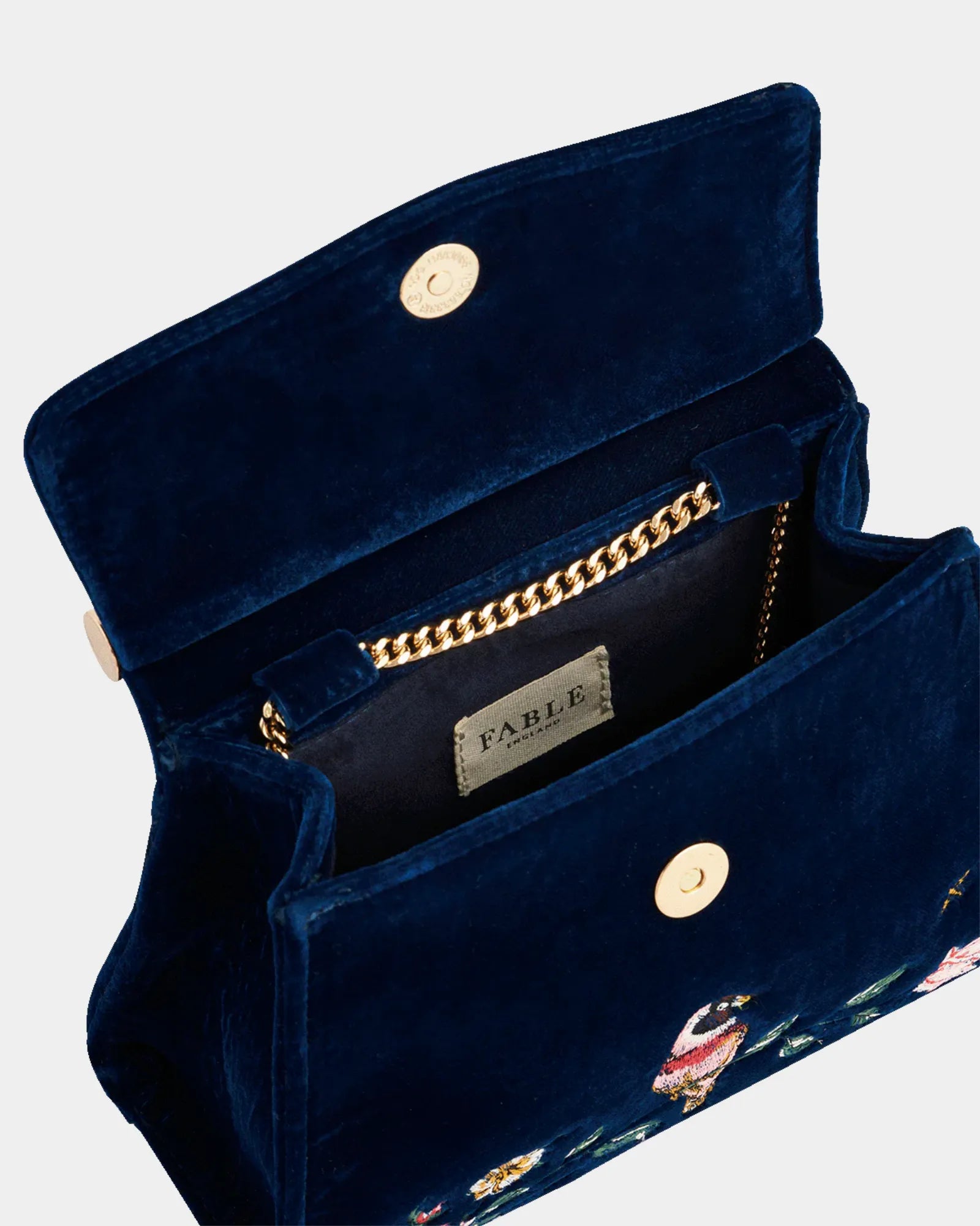 Blue Rosy Posy Embroidered Mini Top Handle Tote