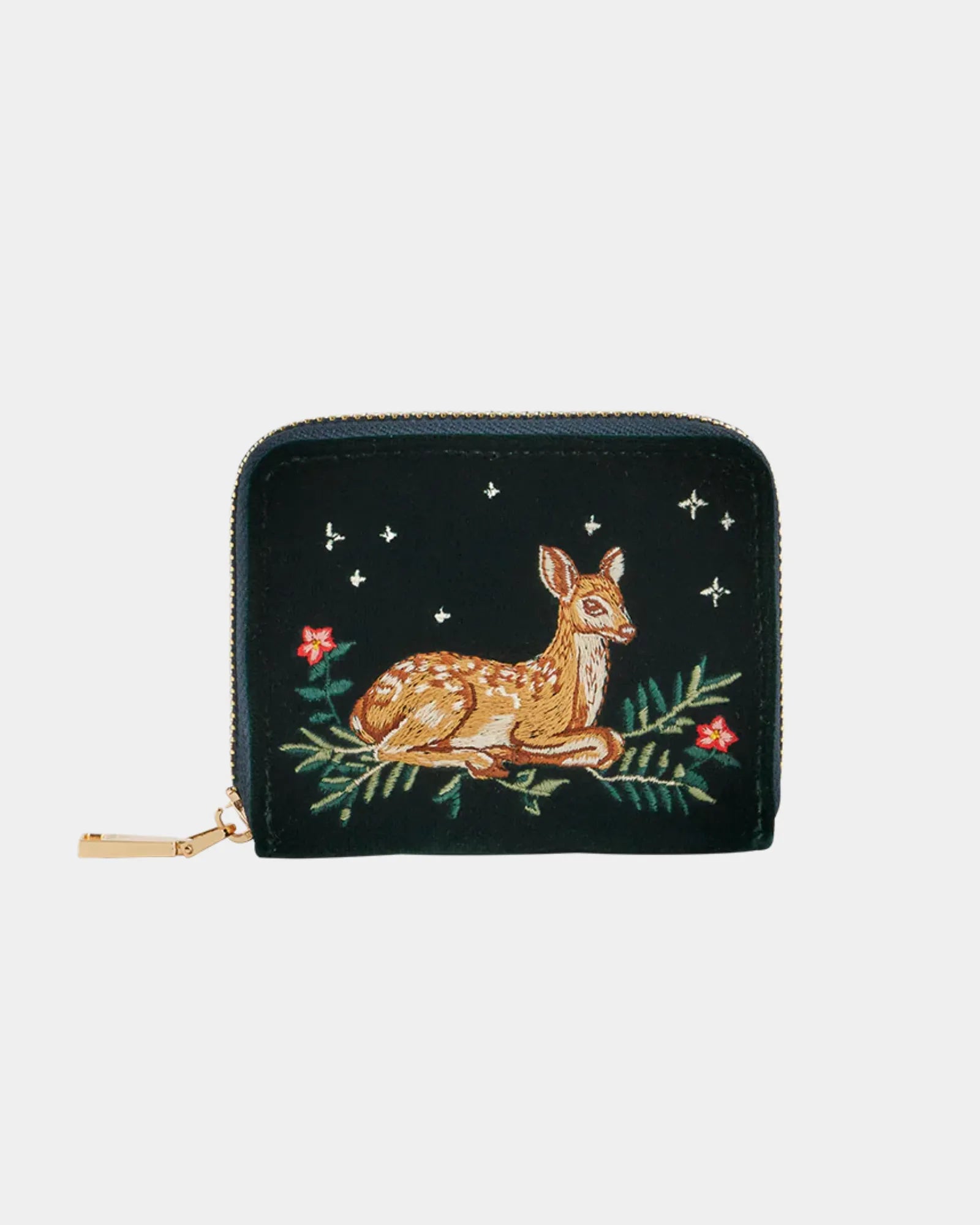 Green Fawn Embroidered Purse Small