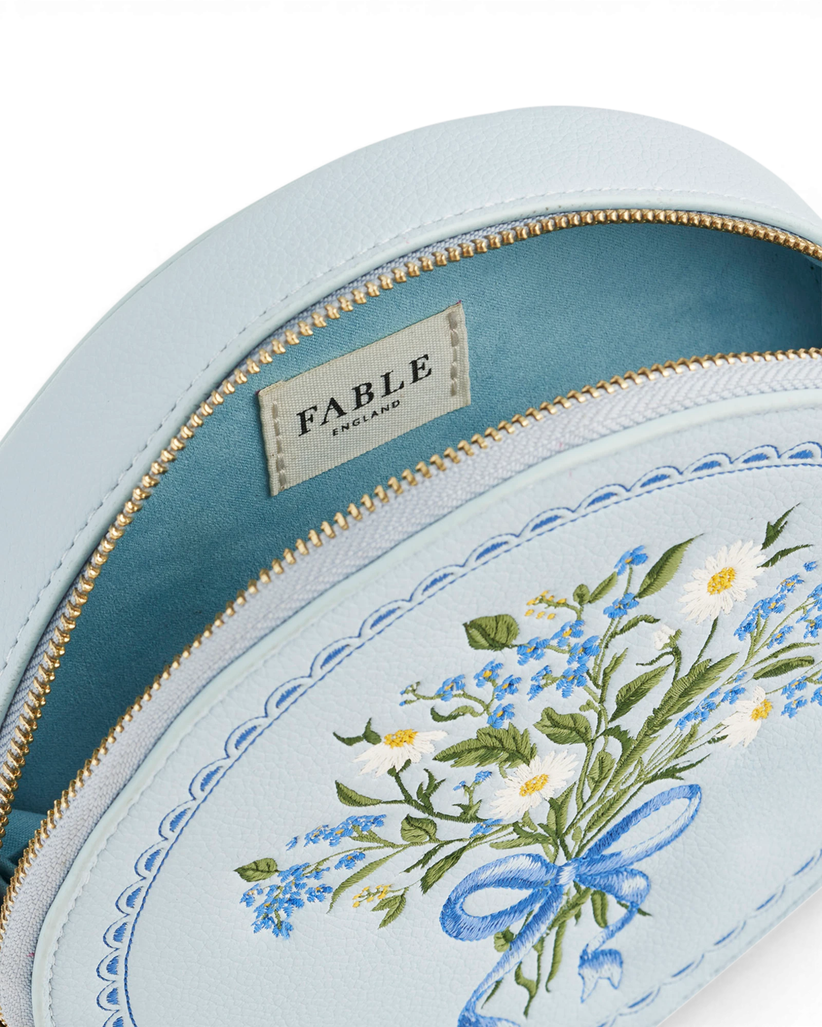 Isabel Floral Bow Blue Embroidered Circle Bag