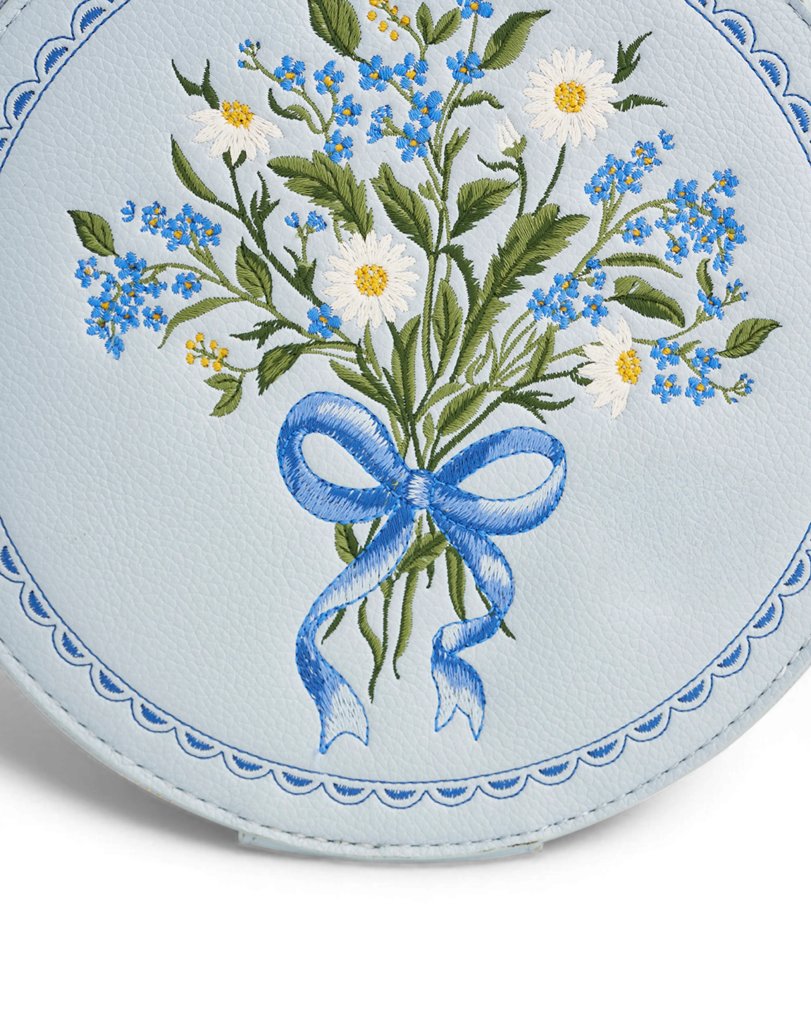 Isabel Floral Bow Blue Embroidered Circle Bag
