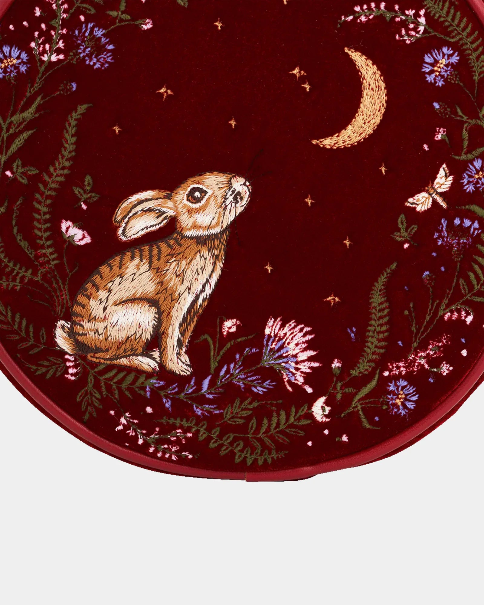 Red Star Gazing Rabbit Embroidered Circle Bag