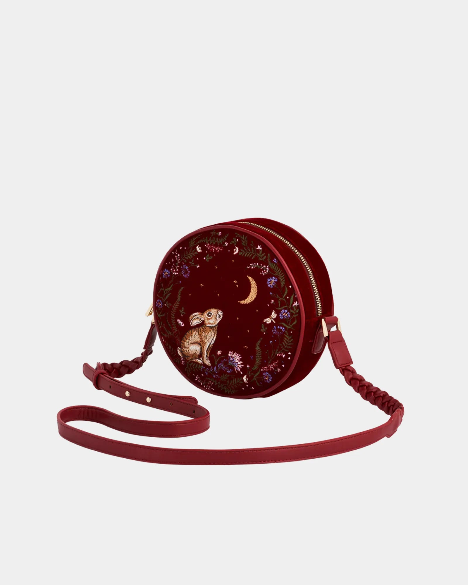 Red Star Gazing Rabbit Embroidered Circle Bag