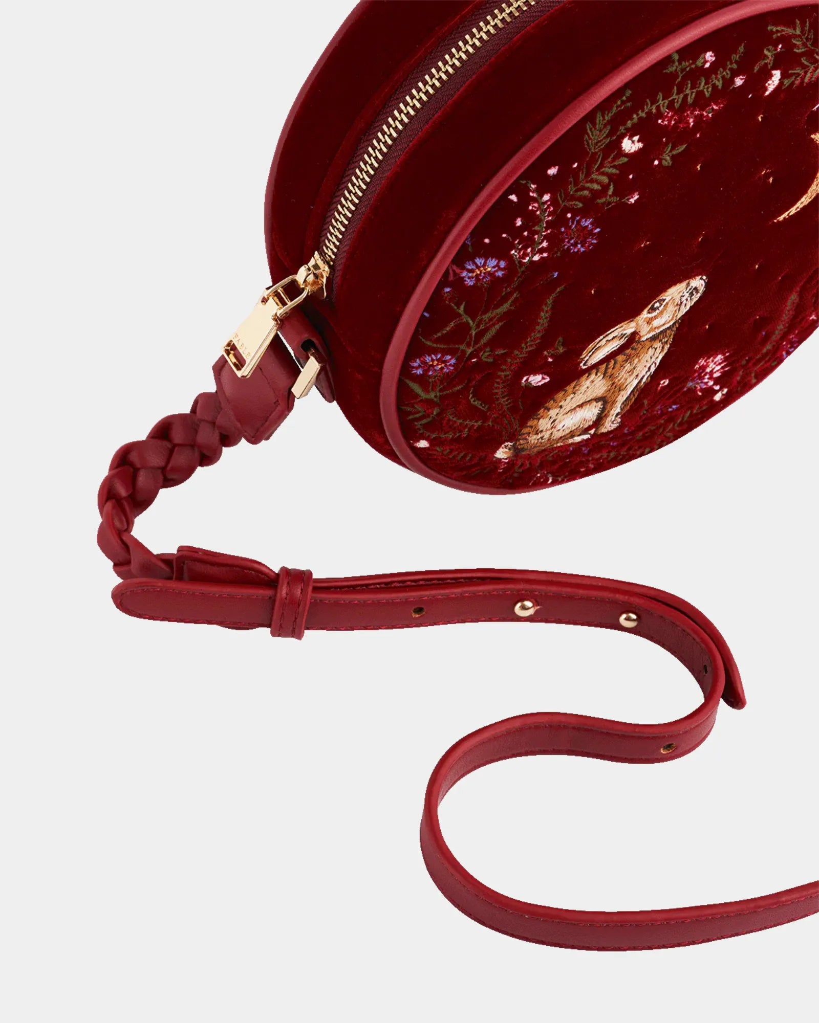 Red Star Gazing Rabbit Embroidered Circle Bag