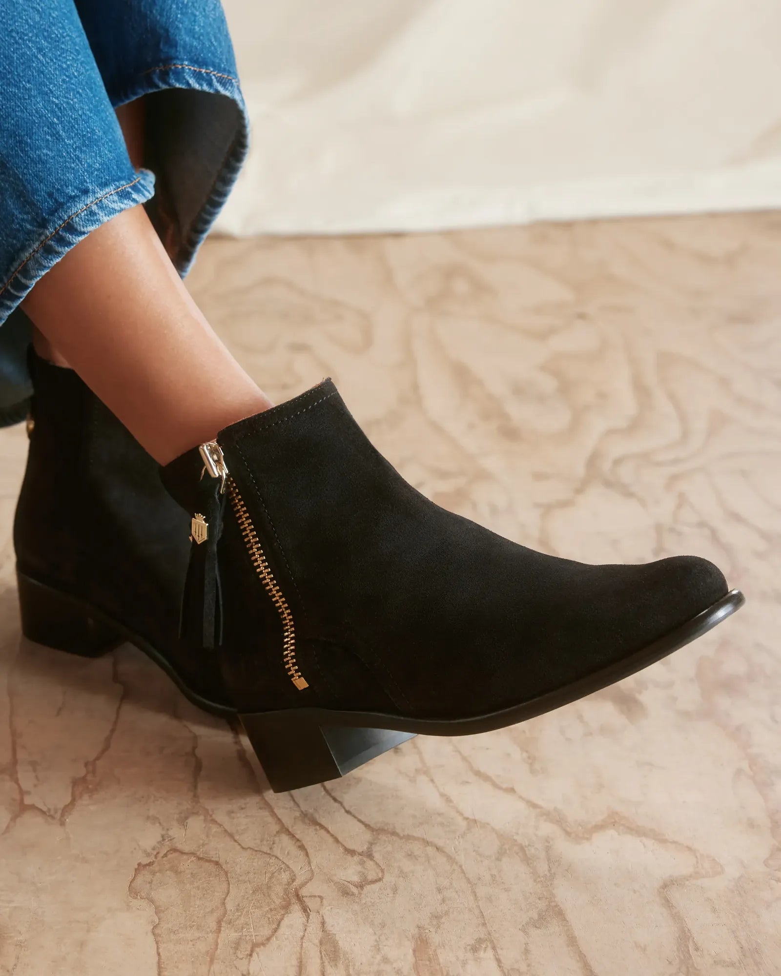 Flat Oakham Ankle Boot - Black Suede